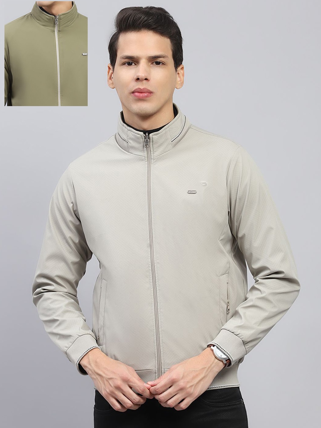 

Monte Carlo Men Mock Collar Solid Casual Lightweight Bomber Jacket, Green