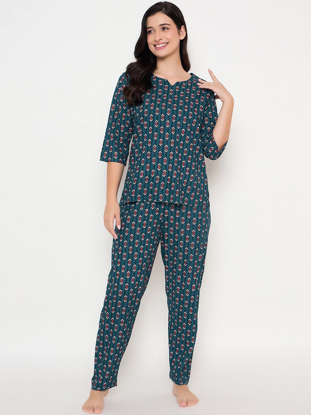 

Clovia Women Printed Night Suit, Teal