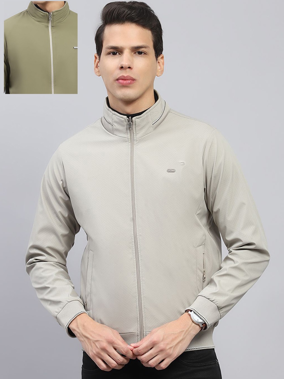 

Monte Carlo Men Mock Collar Solid Casual Bomber Lightweight Jacket, Olive