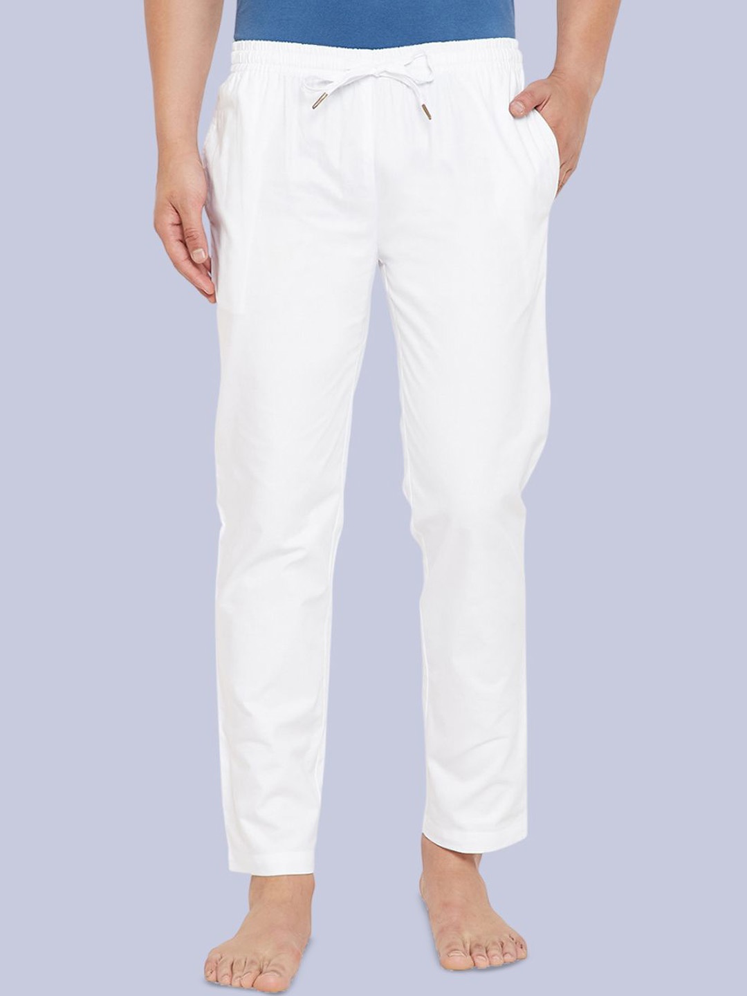 

Hypernation Men Cotton Mid-Rise Lounge Pants, White