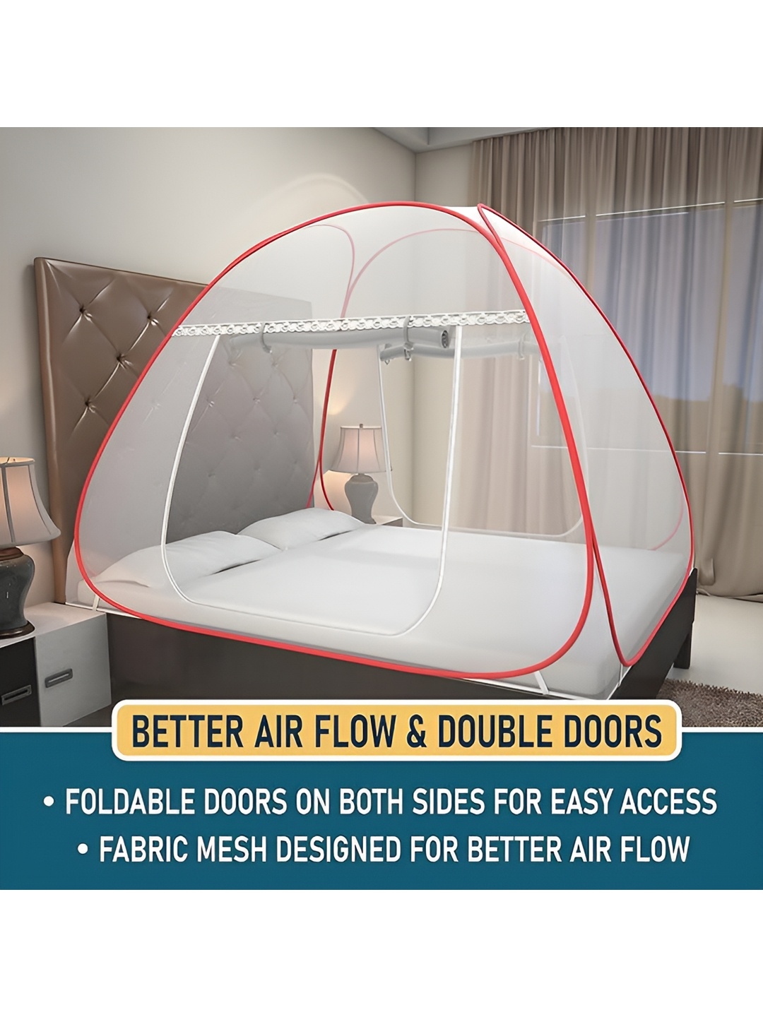 

LA VERNE Red & White King Size Tent Mosquito Net