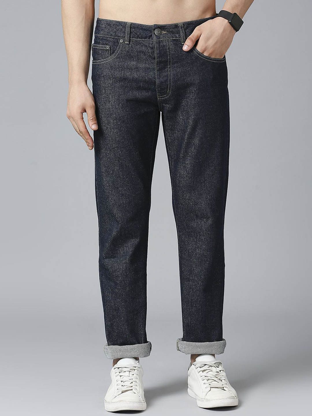 

The Roadster Lifestyle Co. Men Pure Cotton Straight Fit Mid Rise Jeans, Navy blue