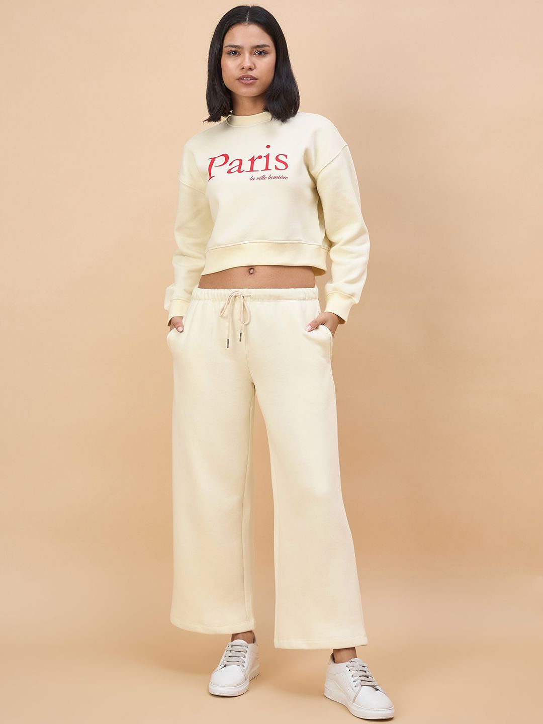 

Nun Typography Printed Loose Fit Round Neck Sweatshirt With Trouser, Cream