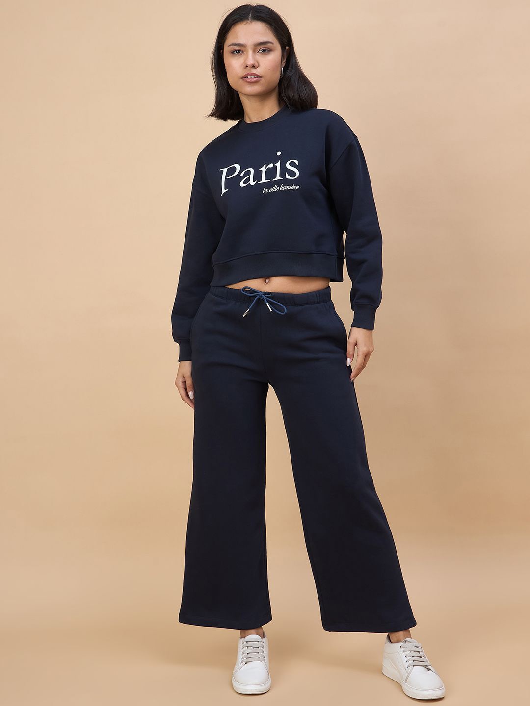 

Nun Typography Printed Loose Fit Round Neck Sweatshirt With Trouser, Navy blue