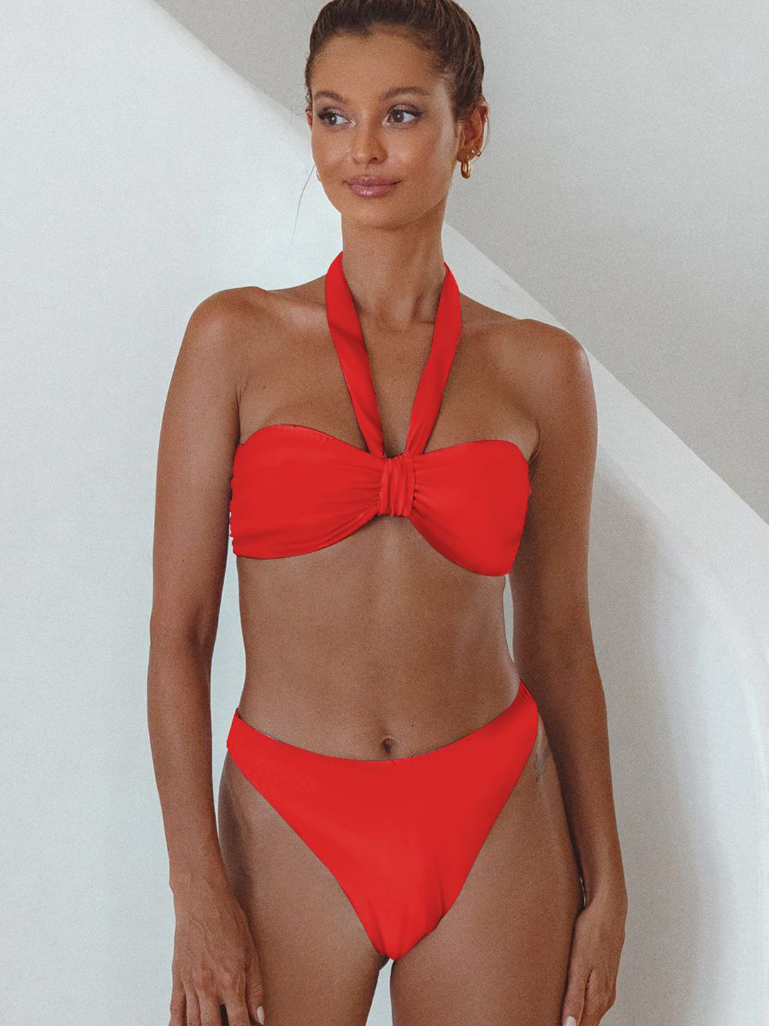 

VAGHBHATT Halter Neck Low Coverage Swim Bikini Set, Red