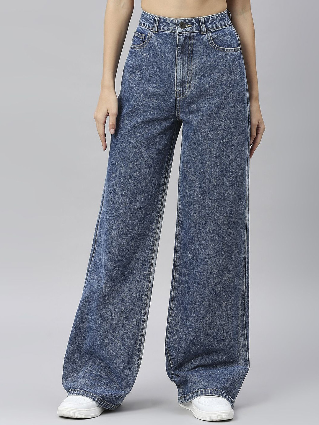 

The Roadster Lifestyle Co. Women Pure Cotton High Rise Wide Leg Fit Jeans, Navy blue