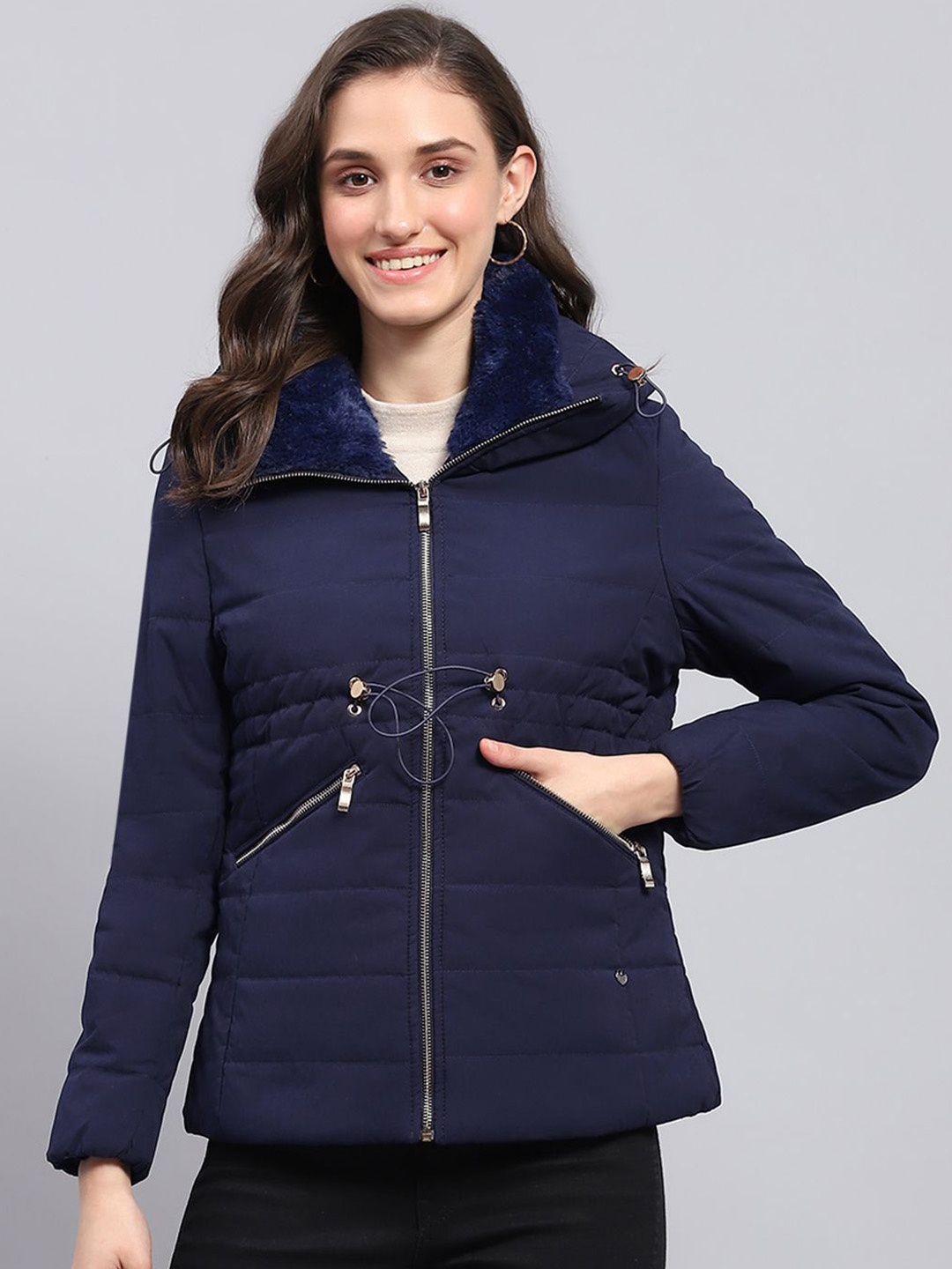 

Monte Carlo Women Hooded Solid Casual Parka Lightweight Jacket, Navy blue