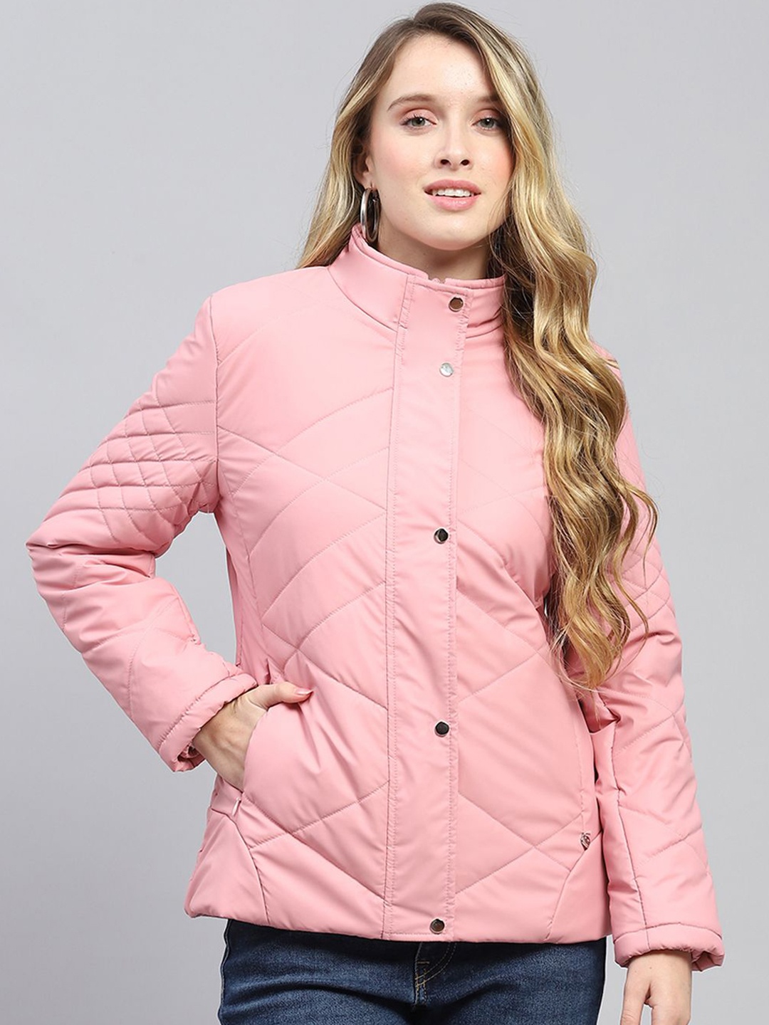 

Monte Carlo Women Mock Collar Solid Casual Lightweight Padded Jacket, Pink