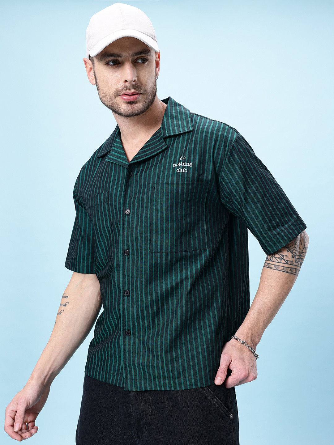 

glitchez Classic Stripes Relaxed Fit Shirts, Green