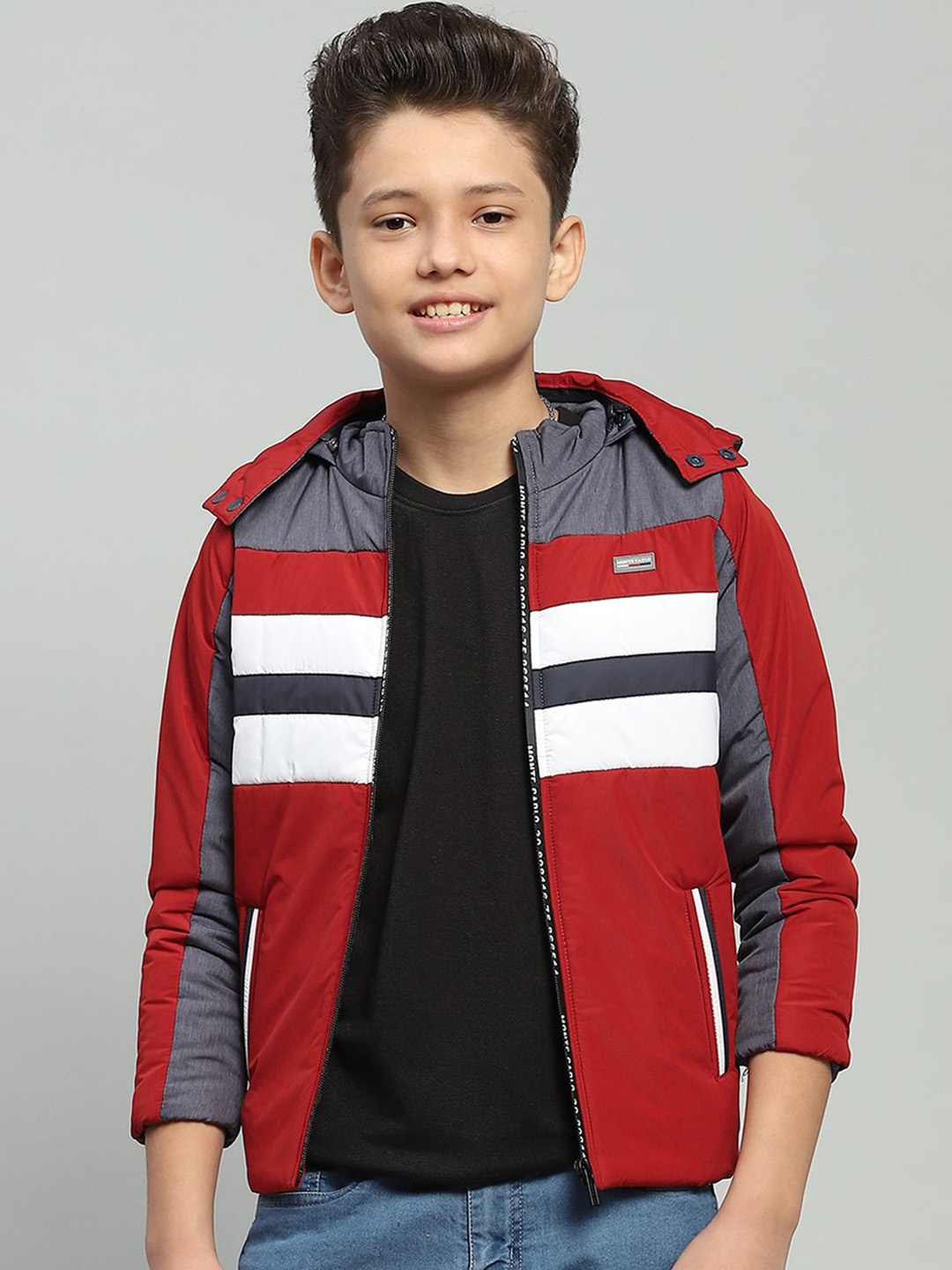 

Monte Carlo Boys Hooded Colourblocked Casual Lightweight Padded Jacket, Rust
