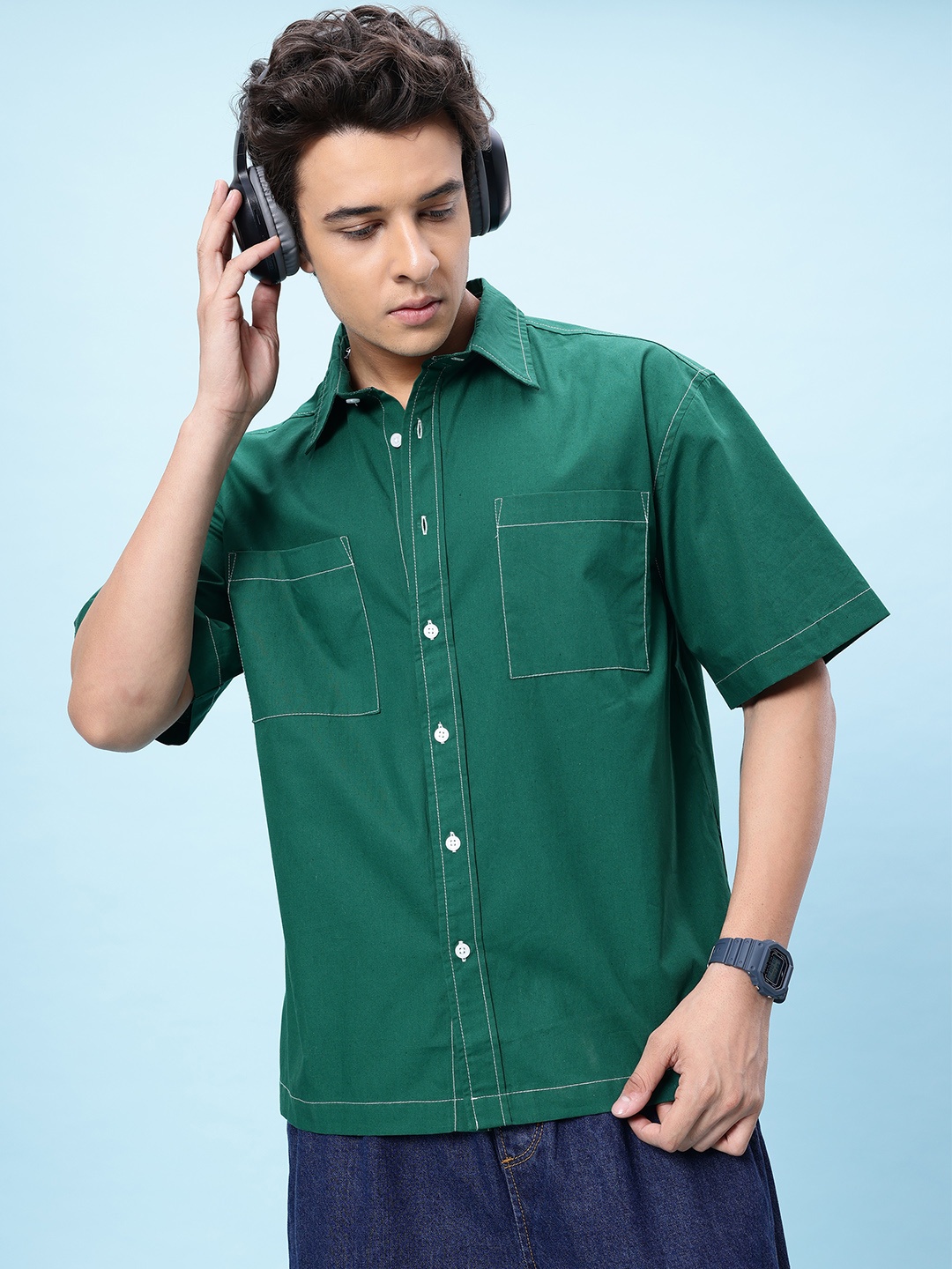 

glitchez Fresh Solid Relaxed Fit Shirts, Green