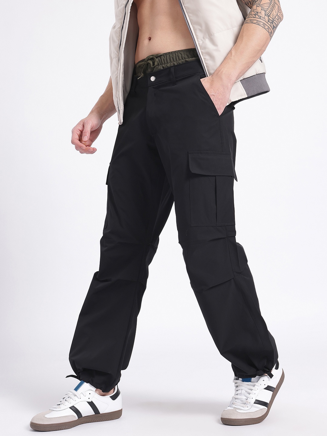 

glitchez Men Casual Comfort Relaxed Fit Cargo Style Joggers, Black