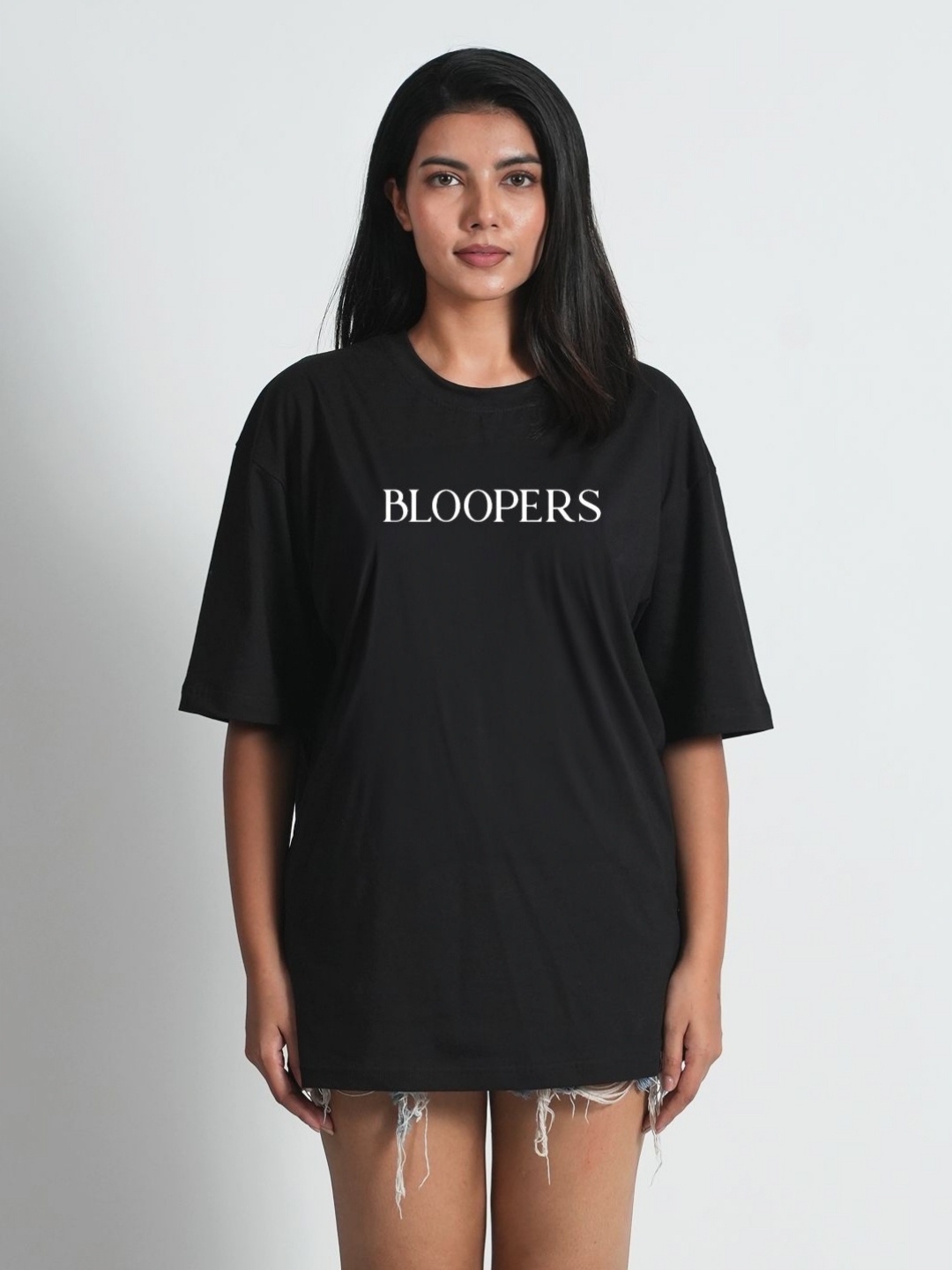 

Bloopers Store Women Graphic Printed Round Neck Cotton Oversized T-shirt, Black