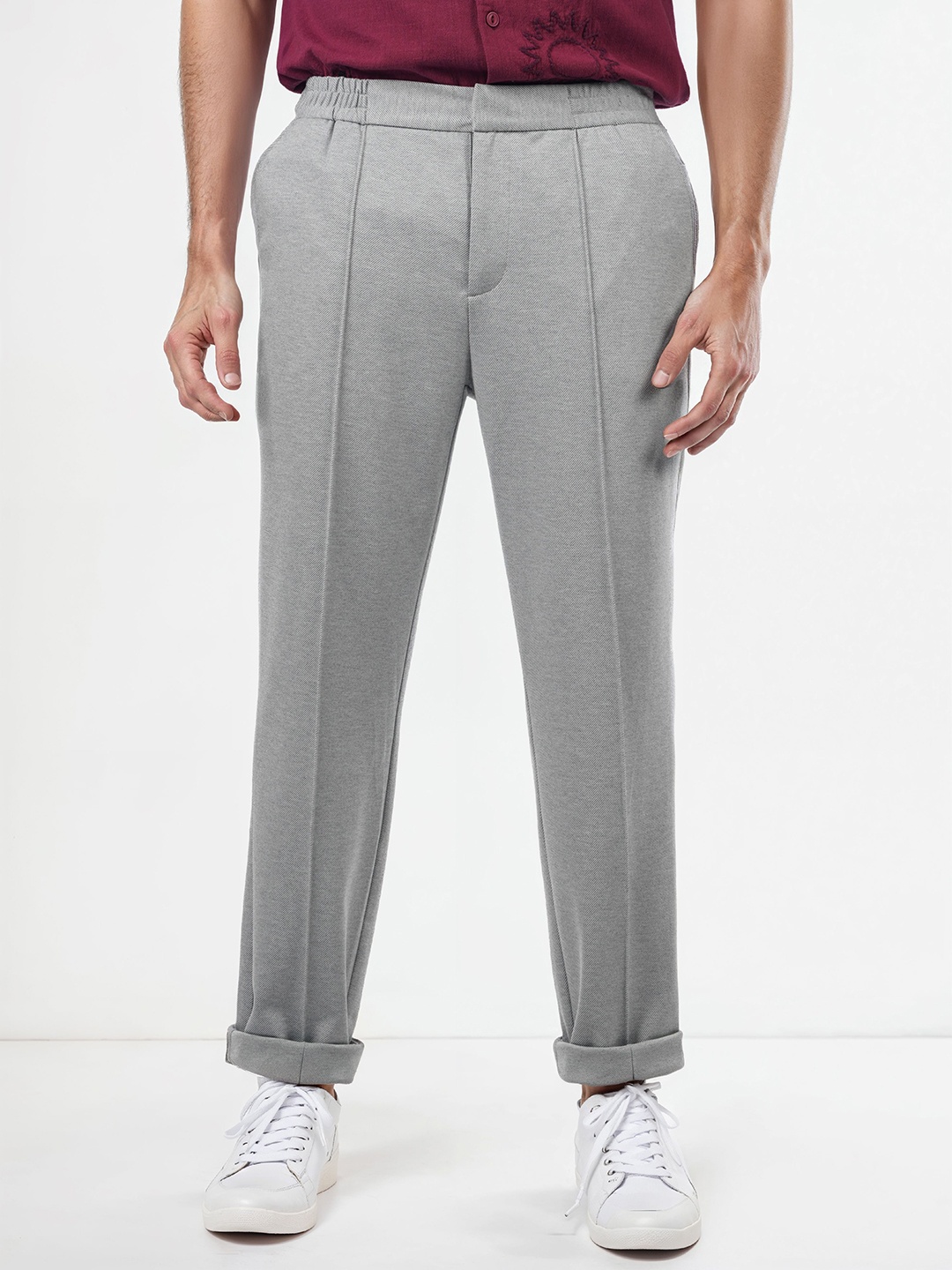 

Celio Men Regular Mid-Rise Flat-Front Casual Trousers, Grey