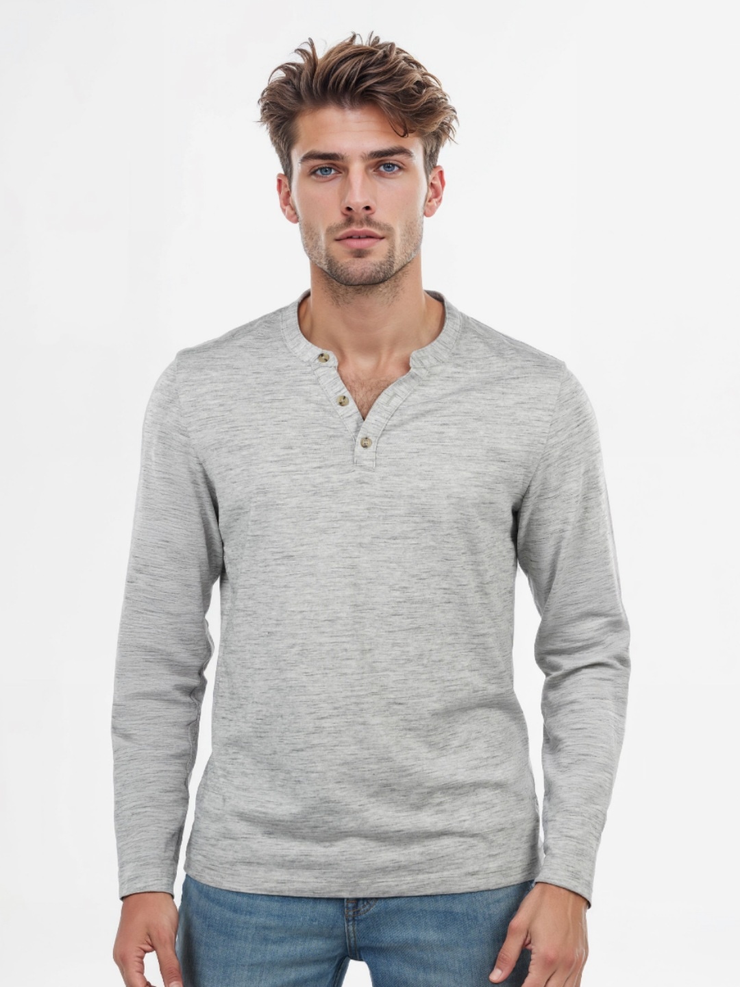 

Celio Men Solid Henley Neck Cotton T-shirt, Grey