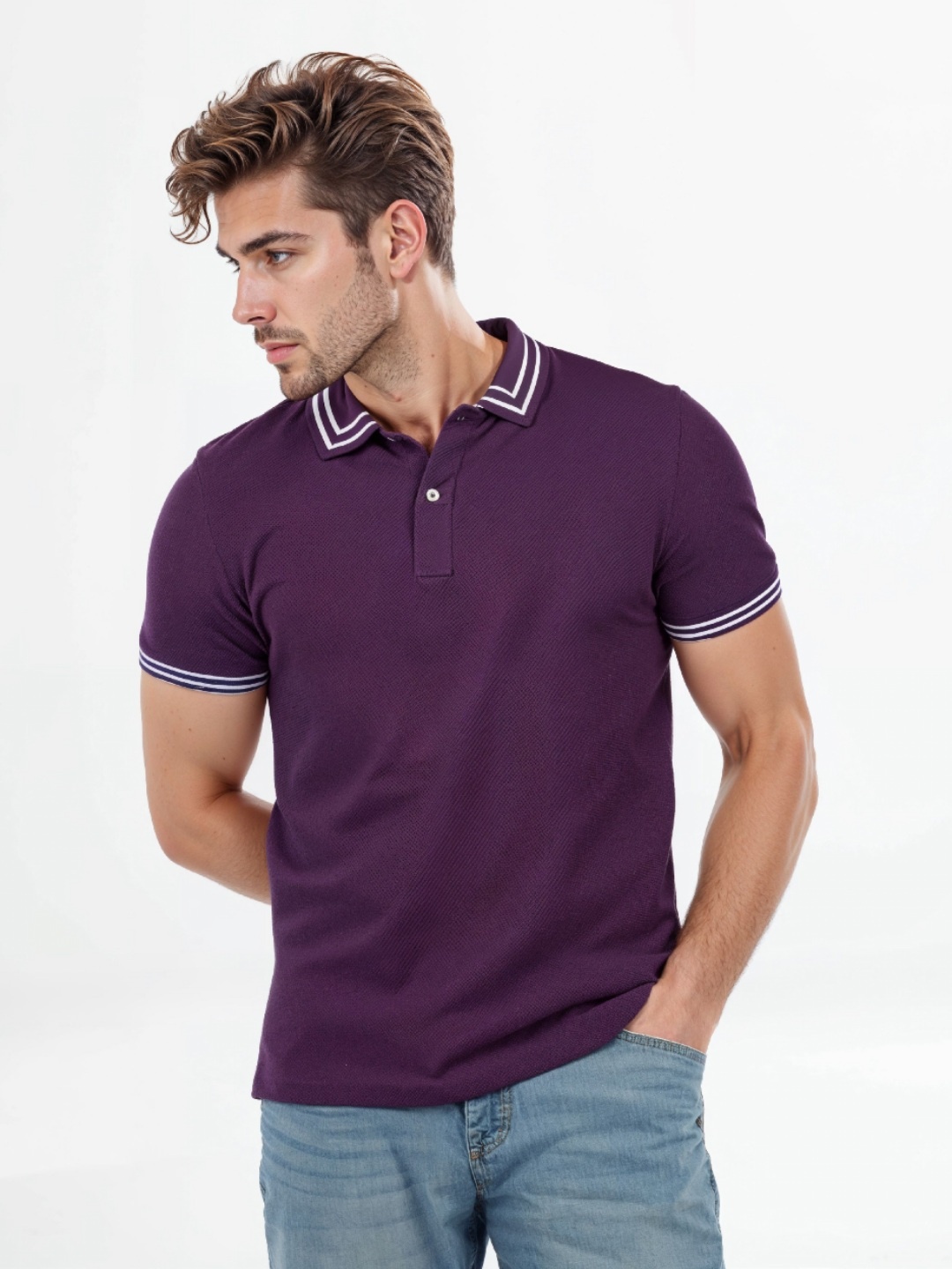 

Celio Men Solid Polo Collar Cotton T-shirt, Purple