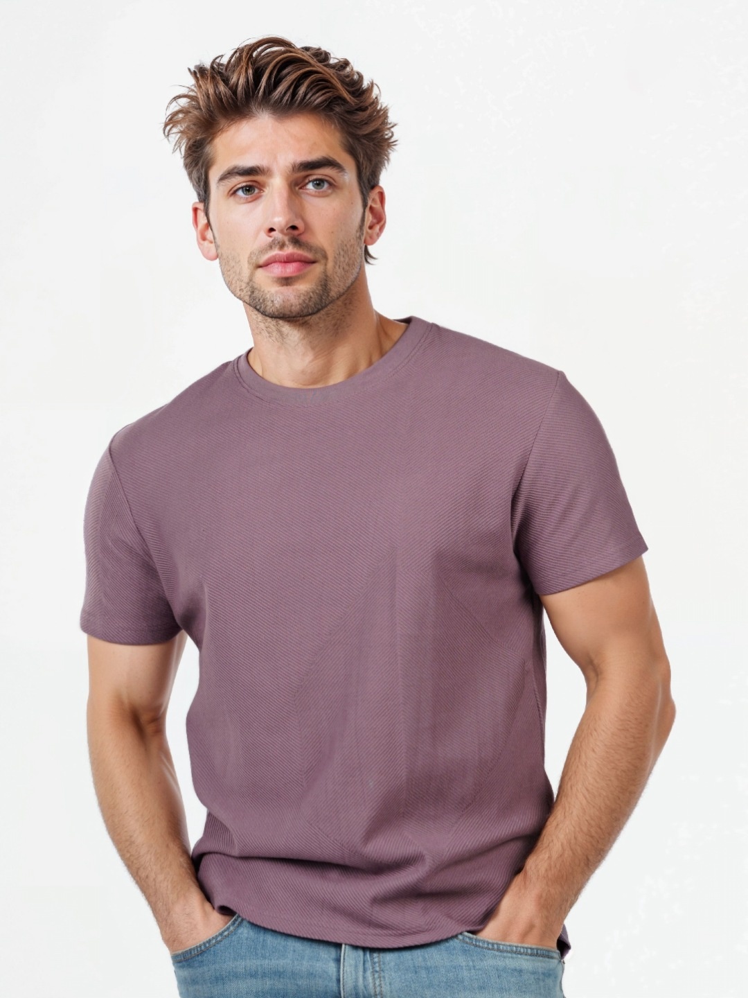 

Celio Men Solid Round Neck Cotton T-shirt, Mauve