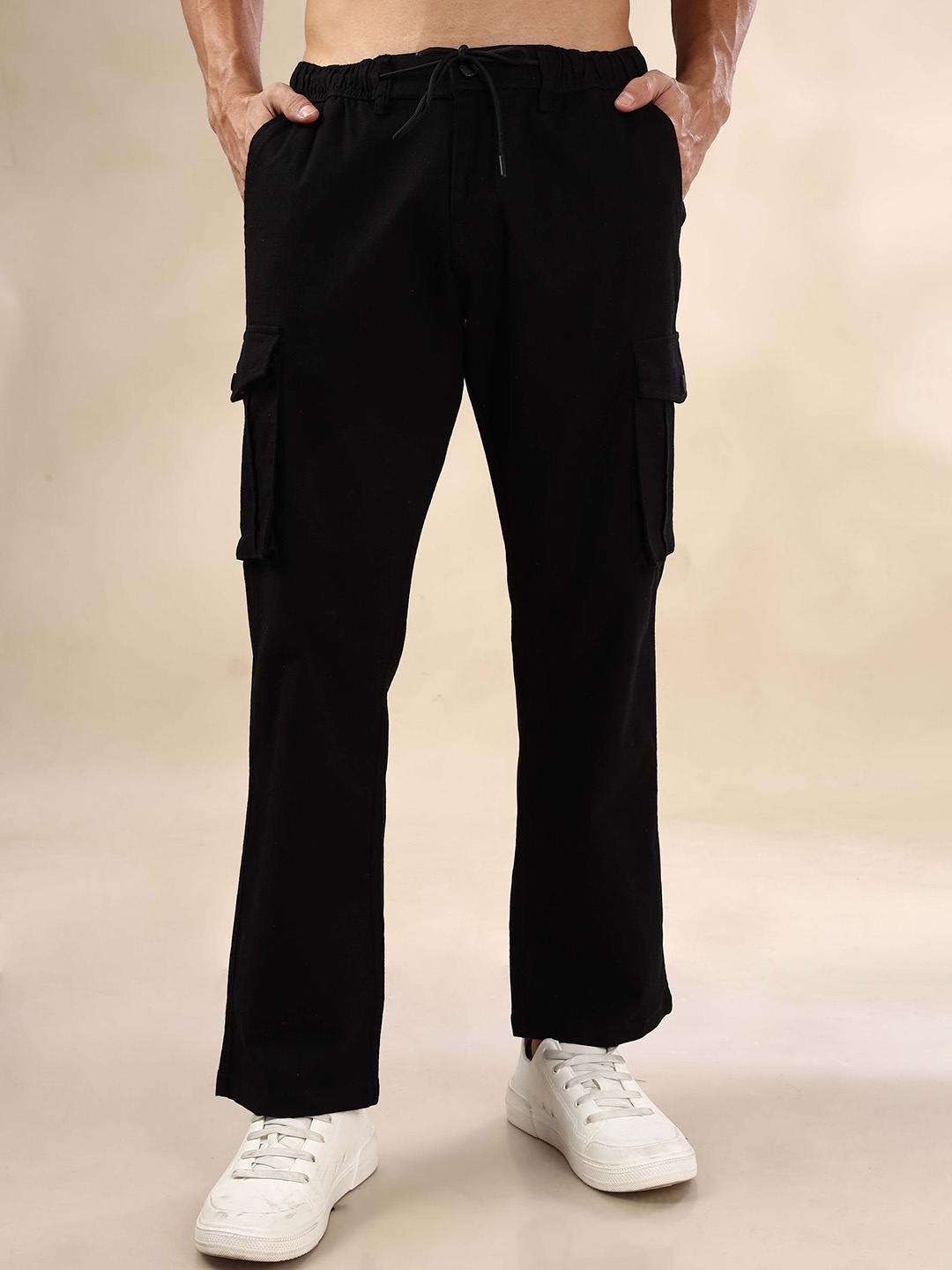 

HERE&NOW Men Loose Fit Cotton Trousers, Black