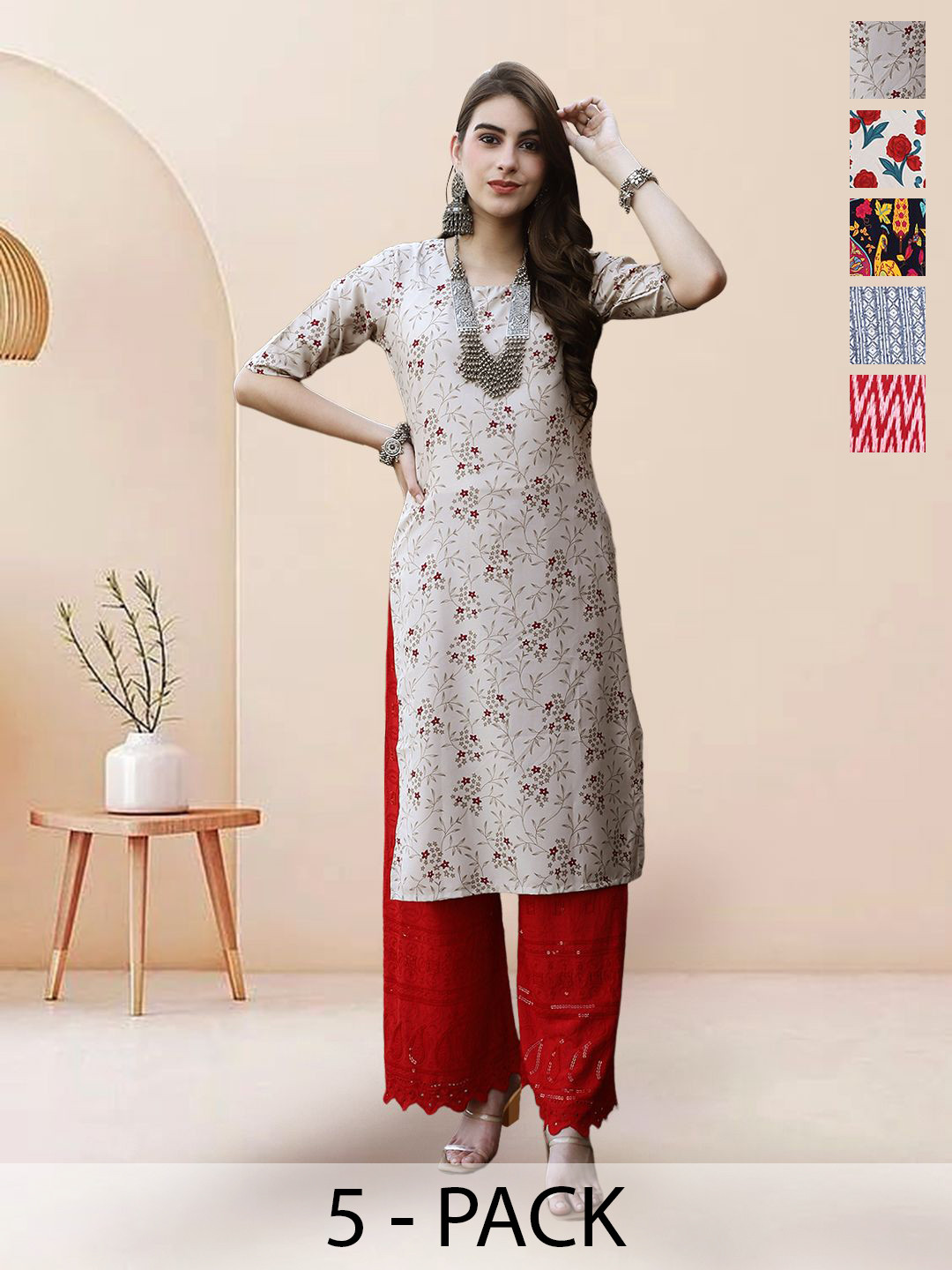 

7Threads Women Ethnic Motifs Printed Floral Crepe Kurta, Multi