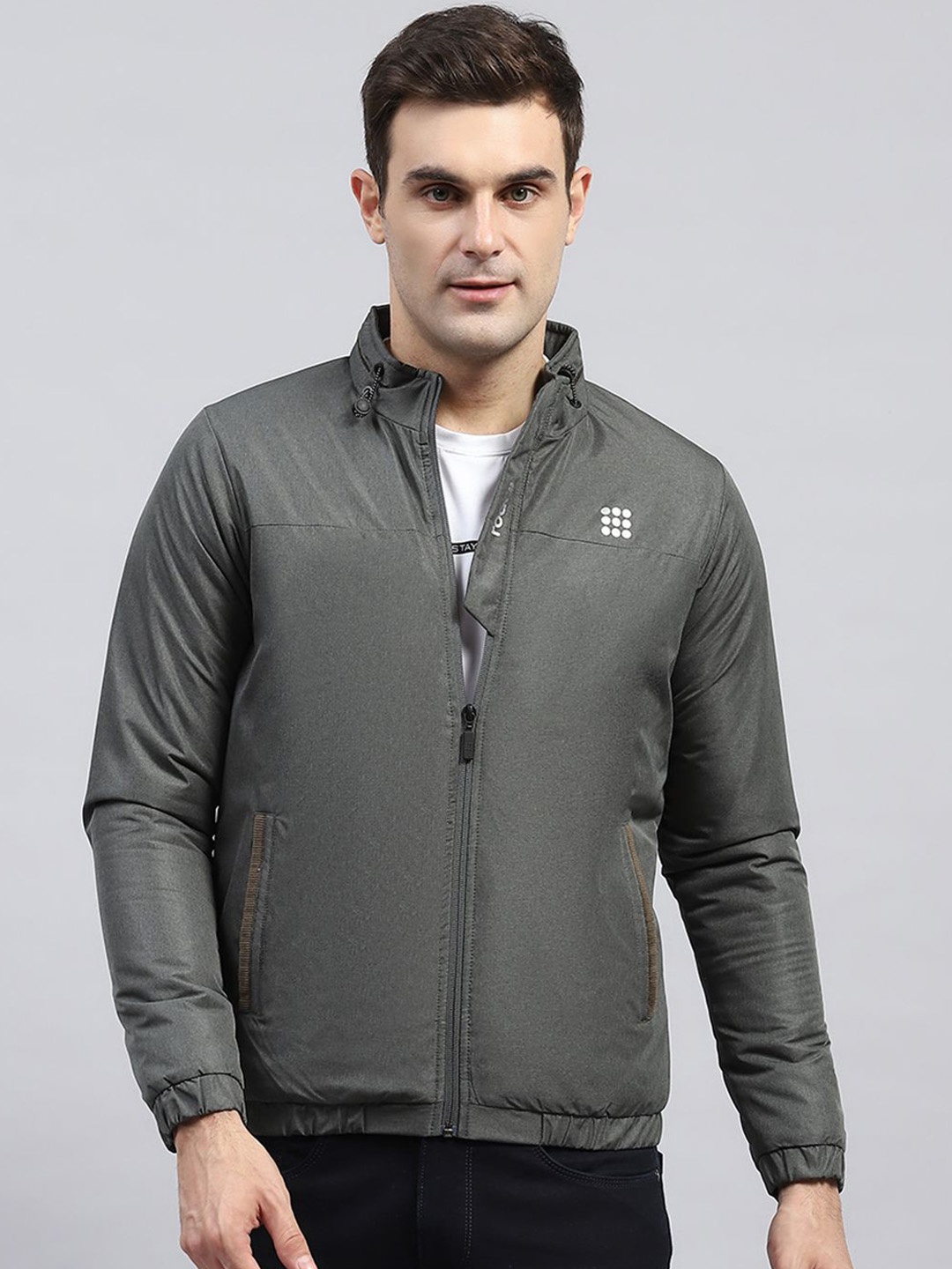 

rock.it Men Mock Collar Solid Casual Lightweight Bomber Jacket, Grey