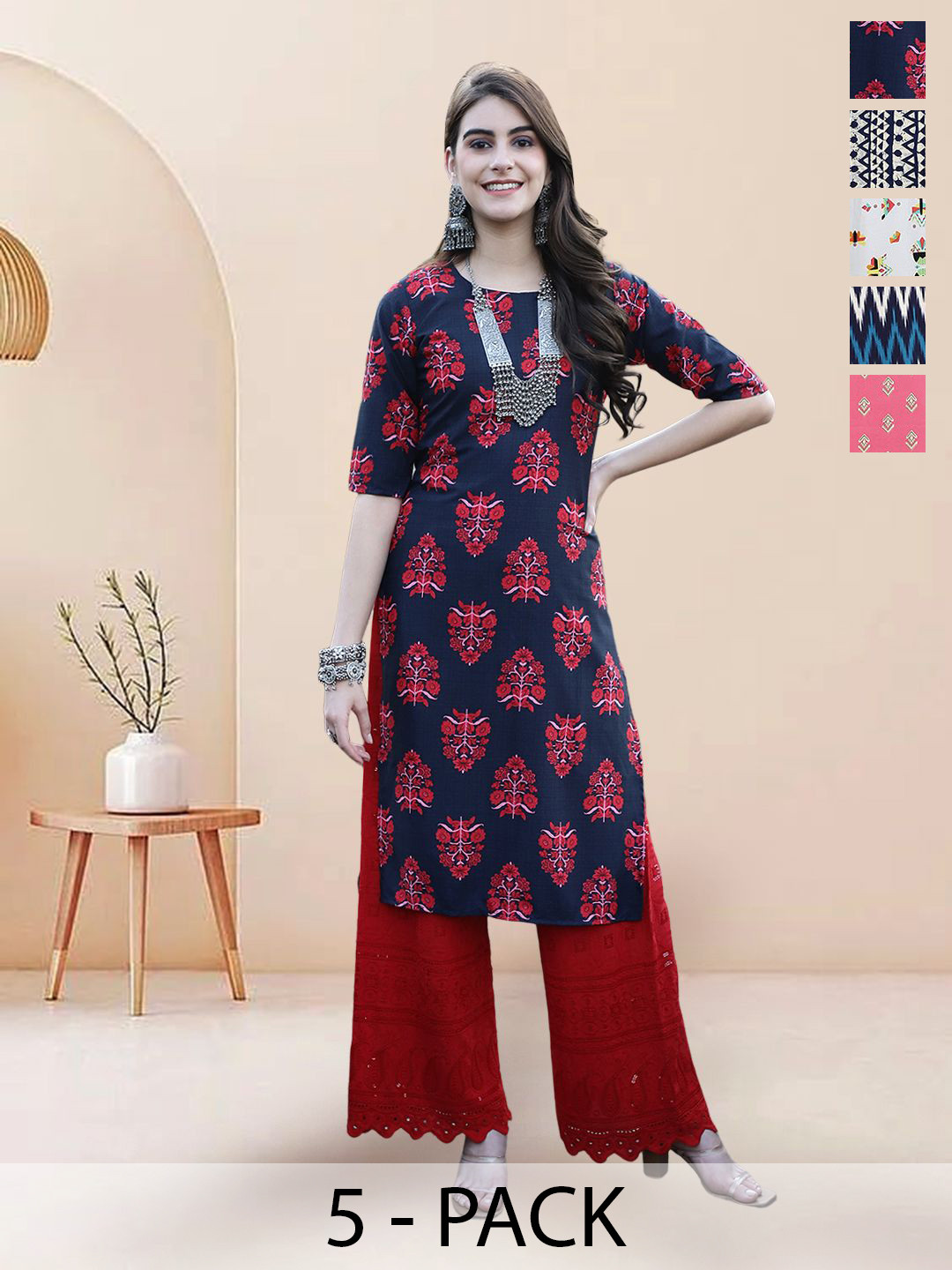 

7Threads Women Ethnic Motifs Printed Floral Crepe Kurta, Multi