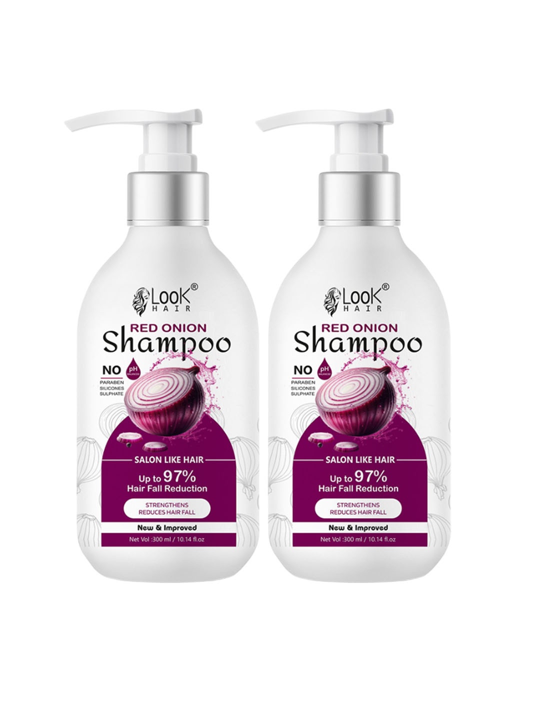 

LOOK HAIR Set Of 2 Red Onion Shampoo - 300 ml Each, White