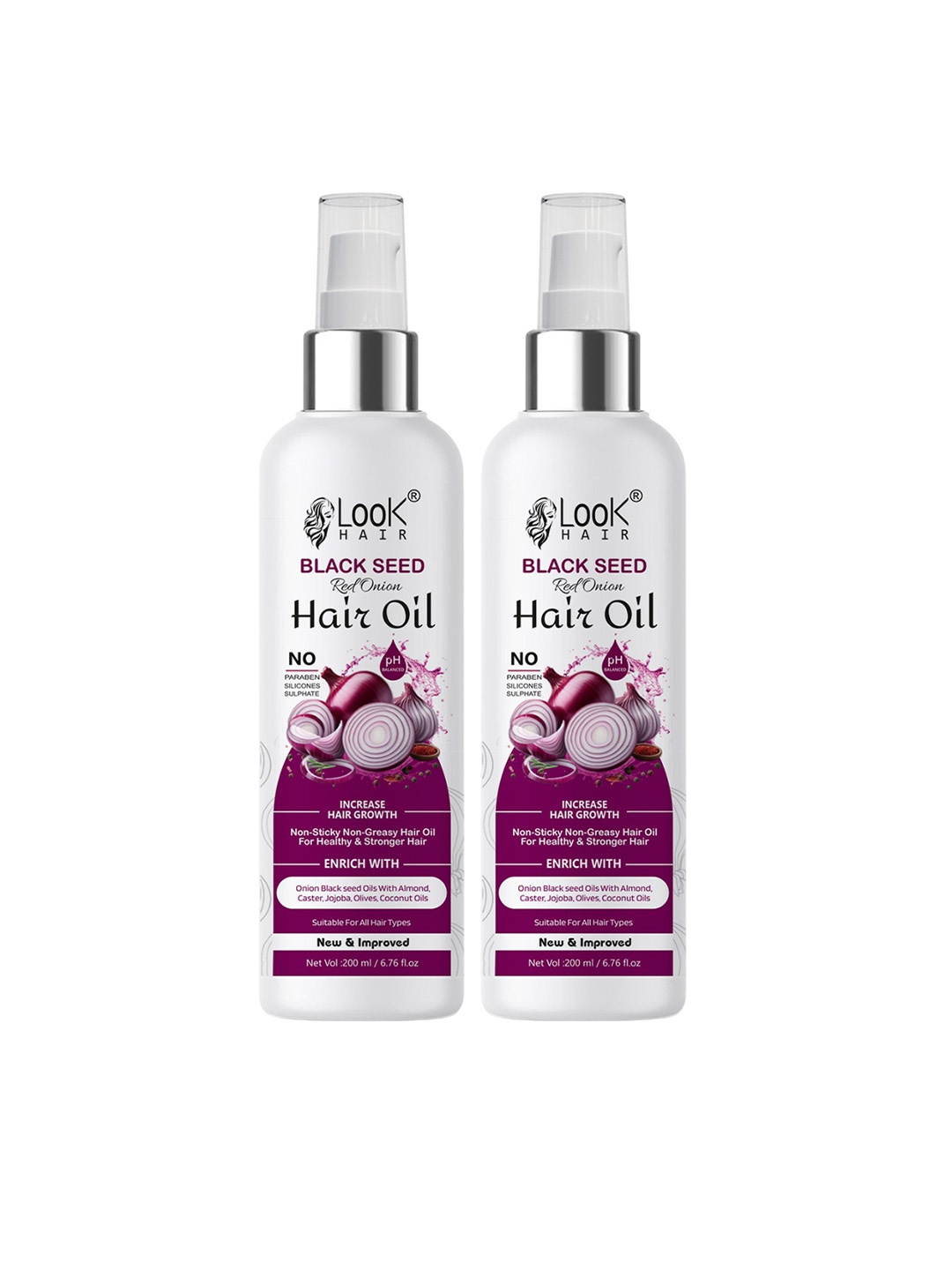 

LOOK HAIR Set Of 2 Red Onion Black Seed Hair Oil With Jojoba - 200 ml Each, White