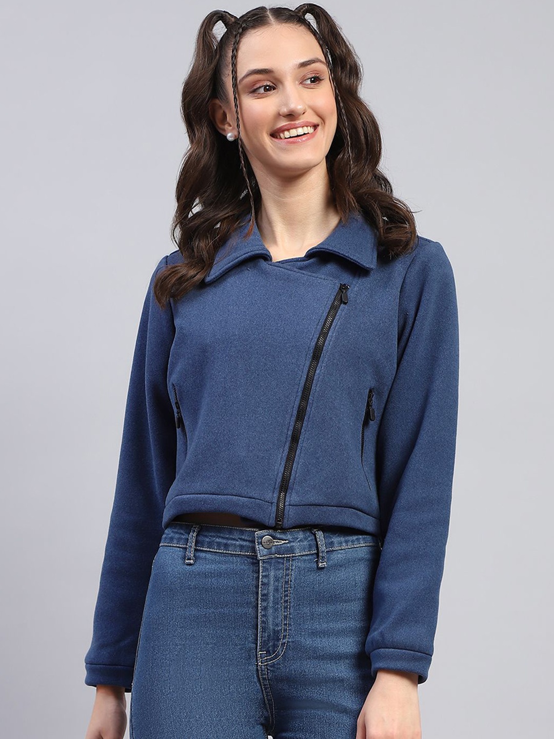 

rock.it Women Spread Collar Solid Casual Tailored Lightweight Jacket, Blue