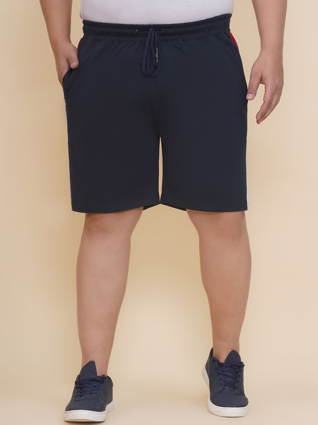 

John Pride Men Plus Size Colourblocked Mid-Rise Cotton Sports Shorts, Navy blue