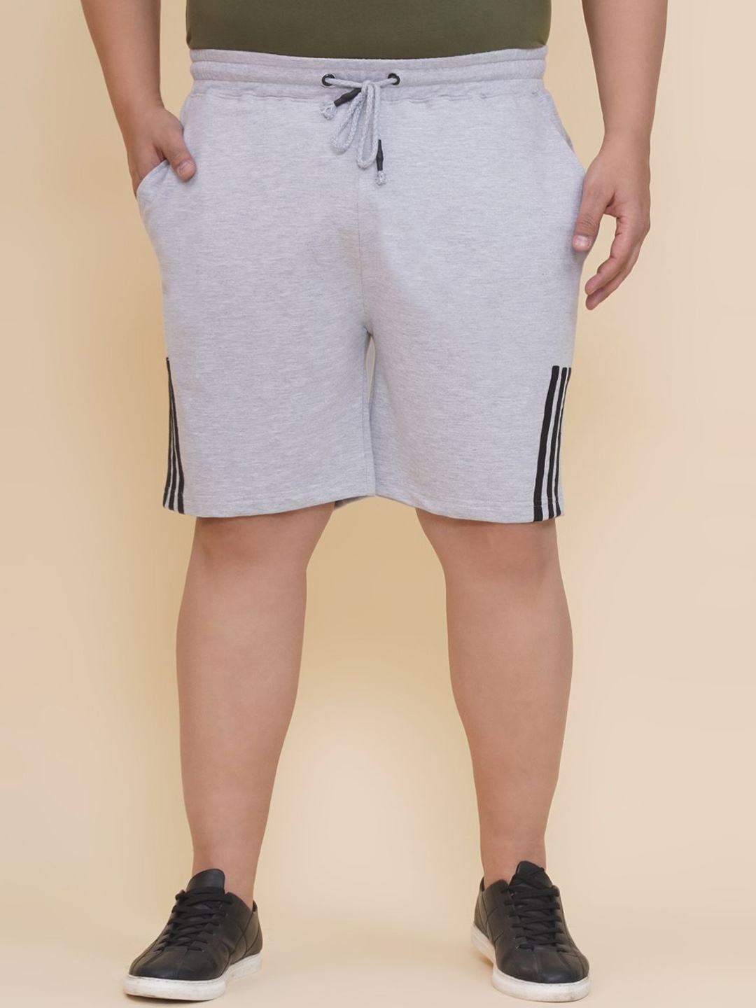 John Pride Men Plus Size Side Striped Regular Fit Shorts, Grey