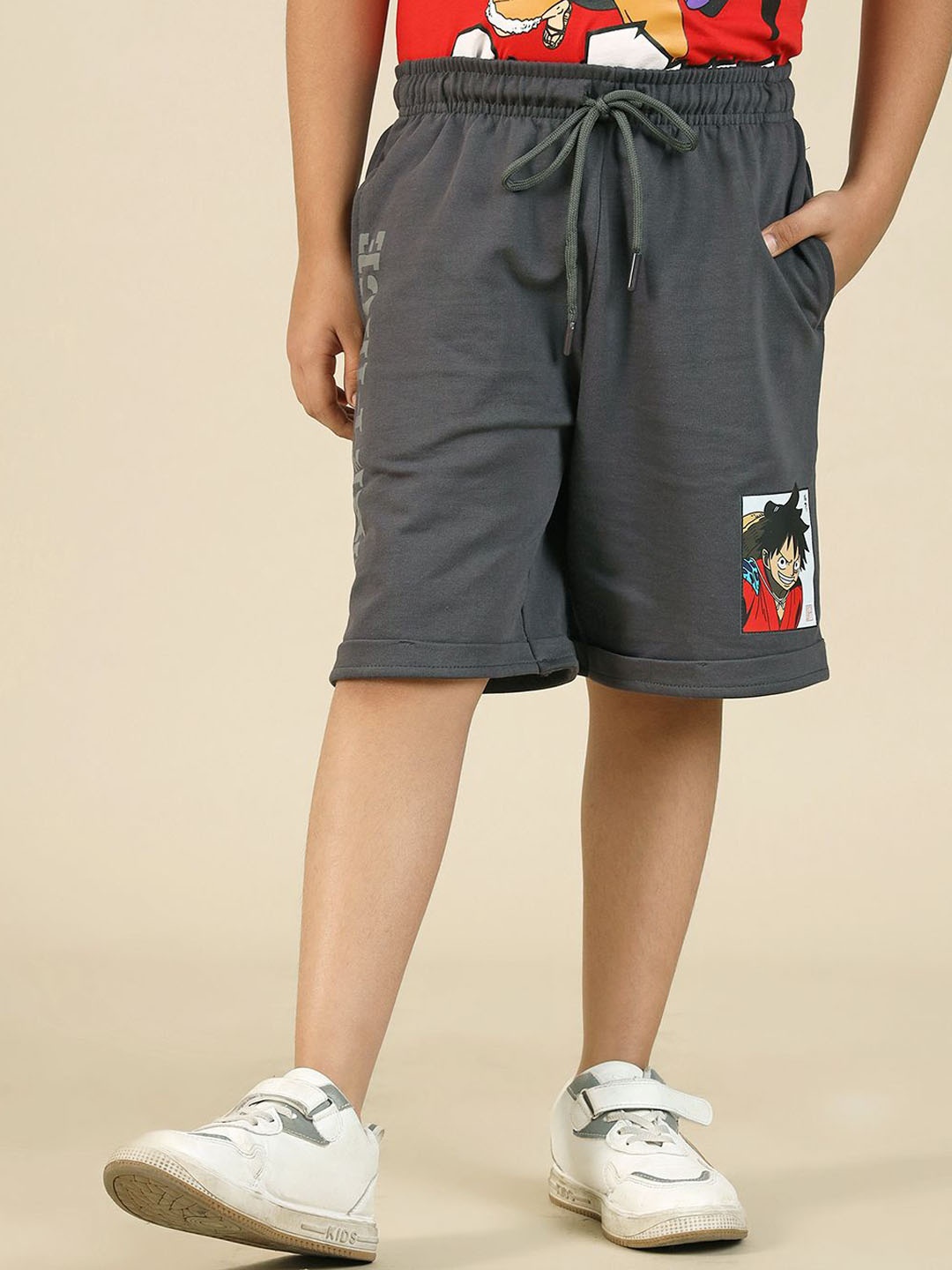 

Kids Ville Boys One Piece Printed Mid Rise Shorts, Charcoal
