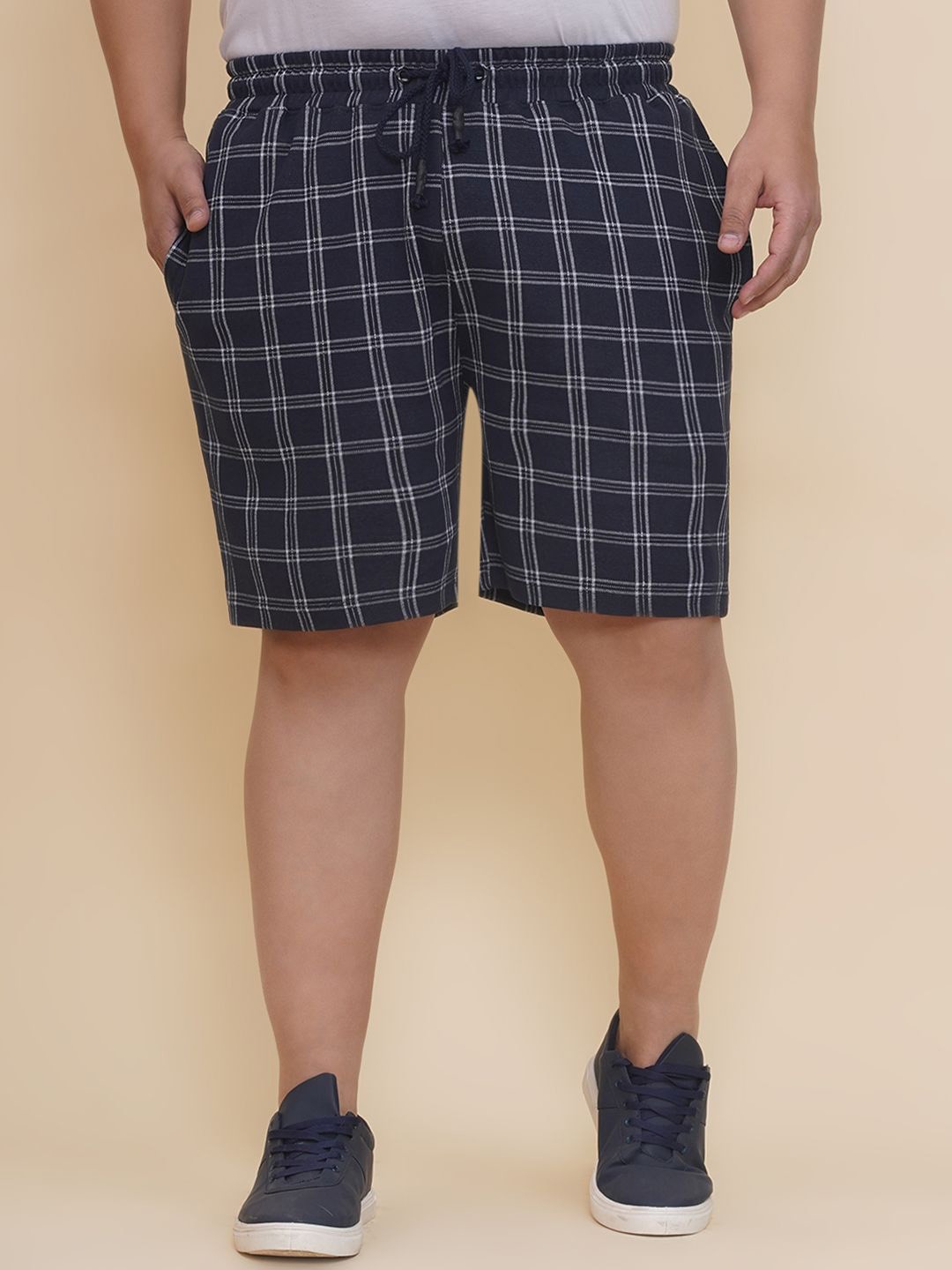 John Pride Men Plus Size Checked Colourblocked Outdoor Shorts, Navy blue