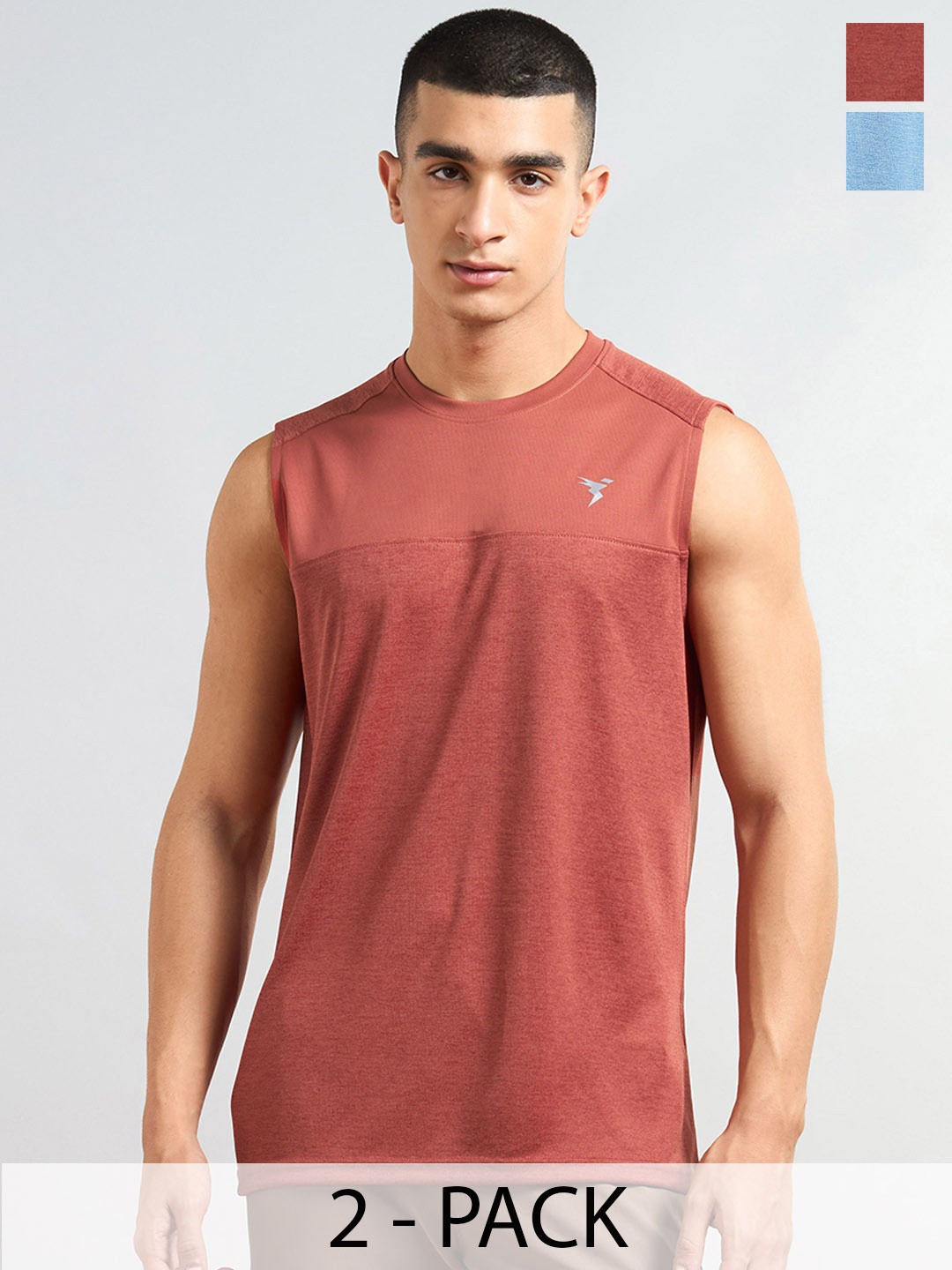 

Technosport Men Pack Of 2 Slim Fit Round Neck Sports Innerwear Vest, Rust
