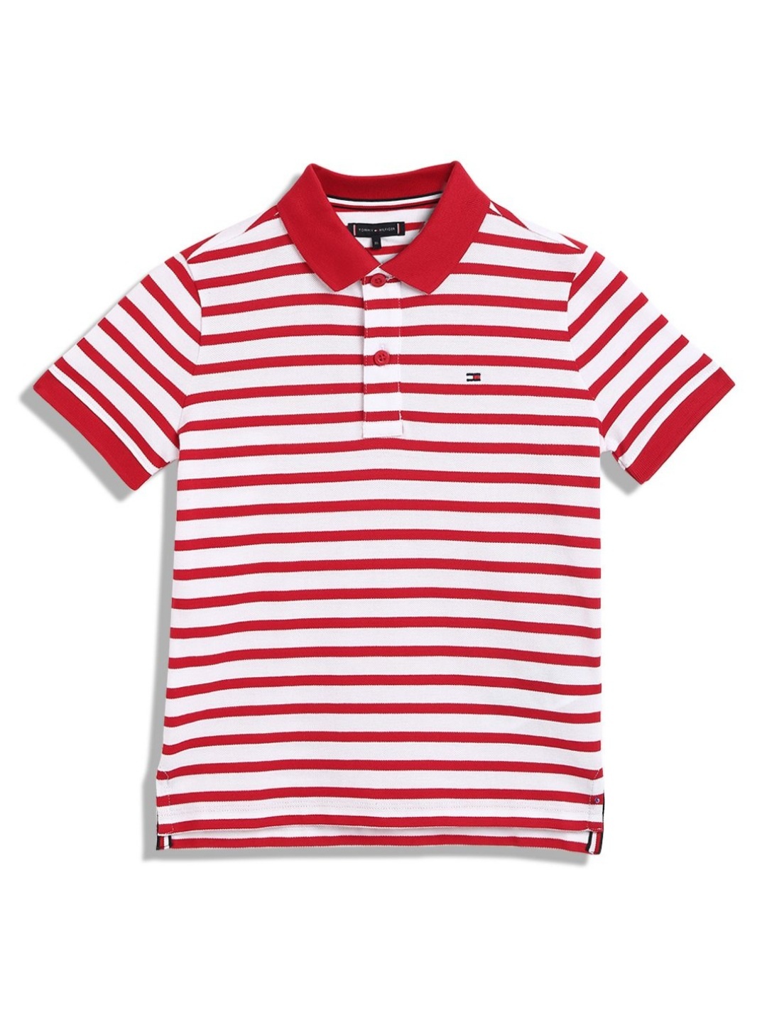 

Tommy Hilfiger Boys Striped Polo Collar Cotton T-shirt, Red