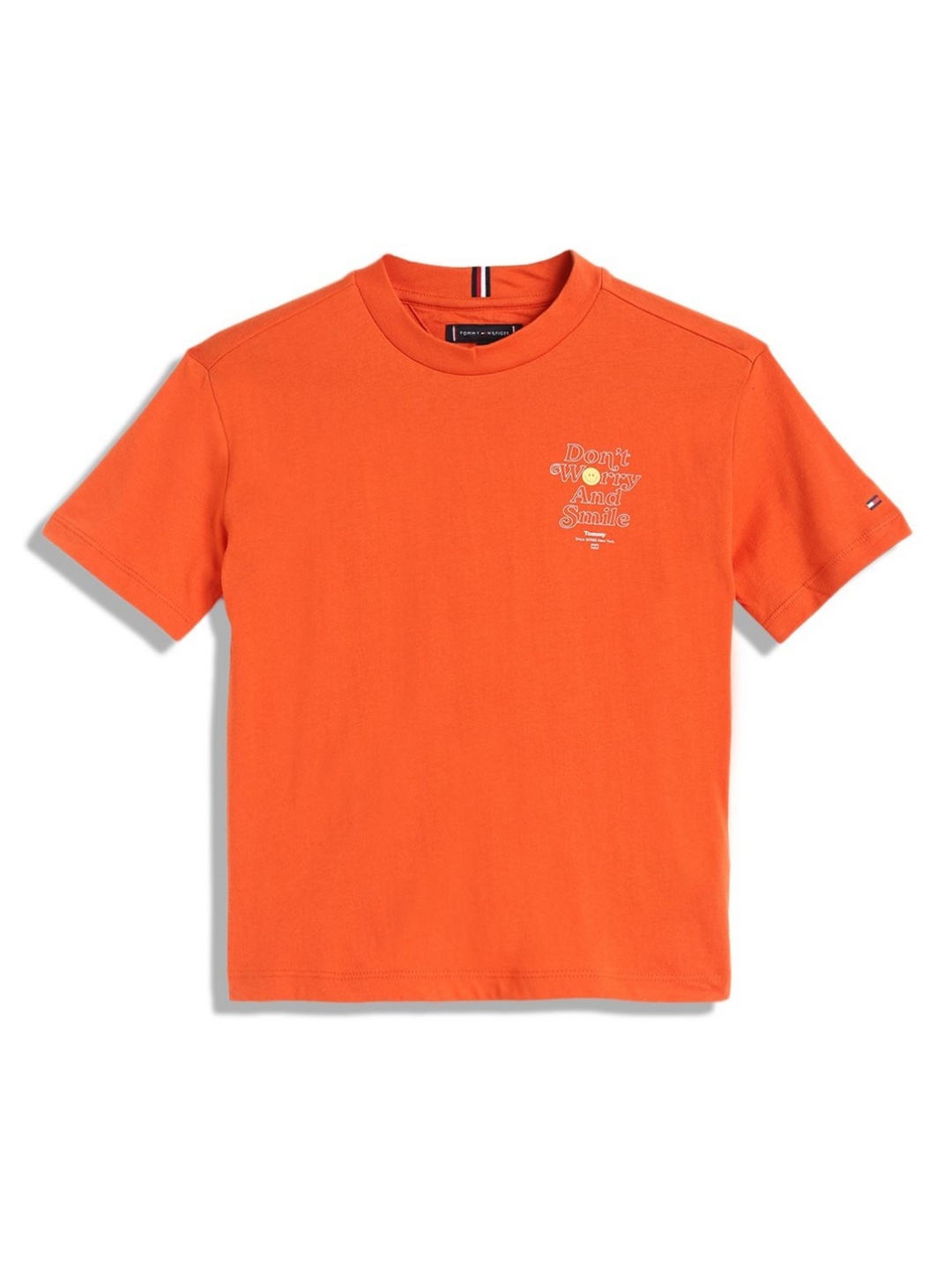 

Tommy Hilfiger Boys Typography Printed Round Neck Cotton T-shirt, Orange