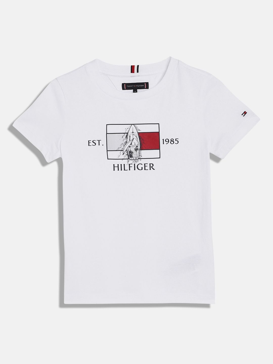 

Tommy Hilfiger Boys Typography Printed Round Neck Cotton T-shirt, White