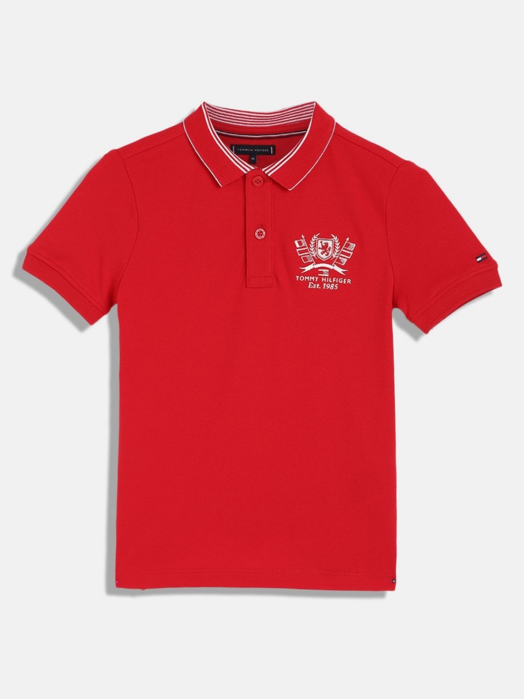 Tommy Hilfiger Boys Graphic Printed Polo Collar Cotton T-shirt, Red