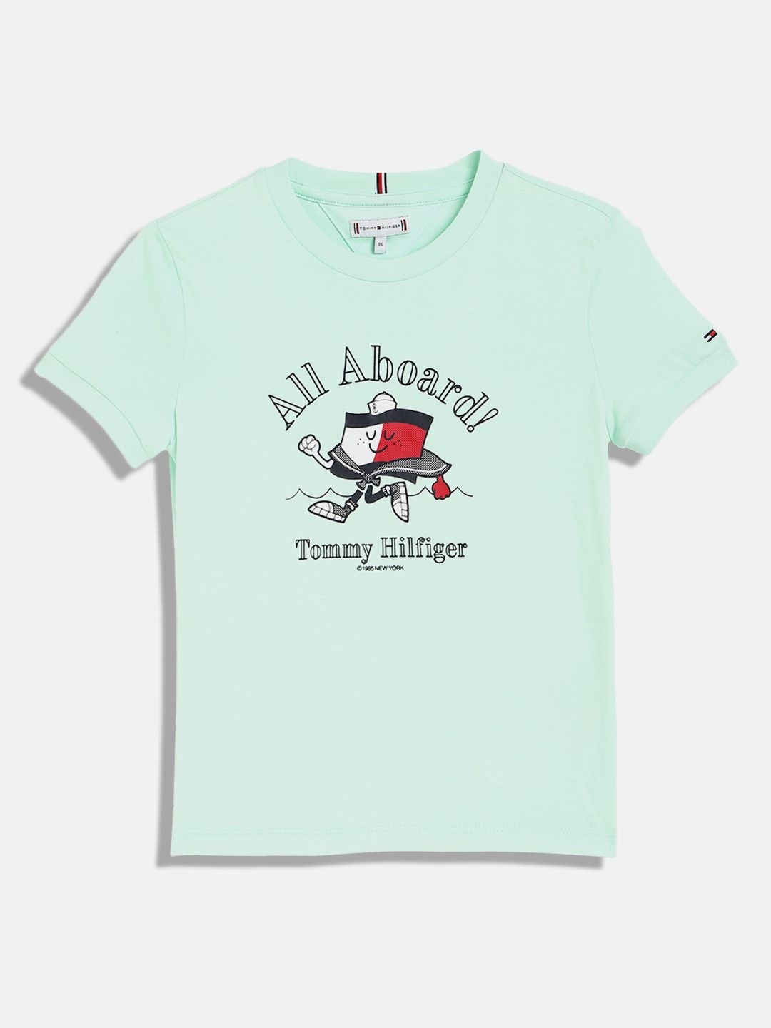Tommy Hilfiger Girls Typography Printed Round Neck Cotton T-shirt, Green