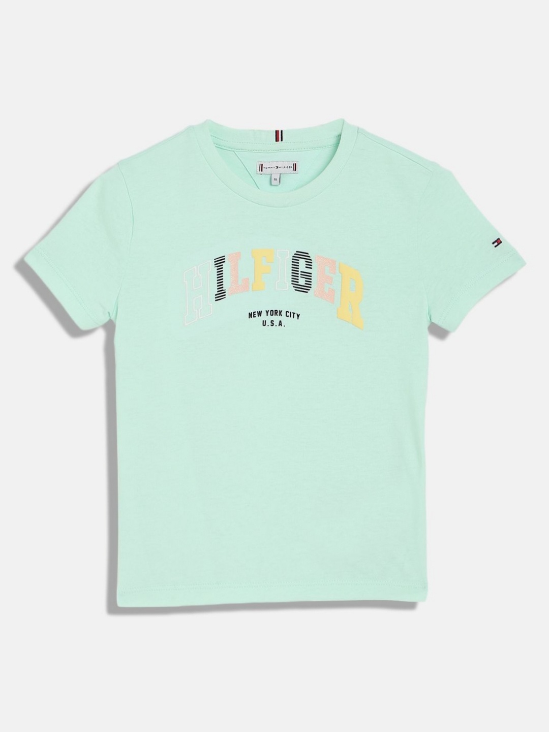 

Tommy Hilfiger Girls Typography Printed Round Neck Cotton T-shirt, Green