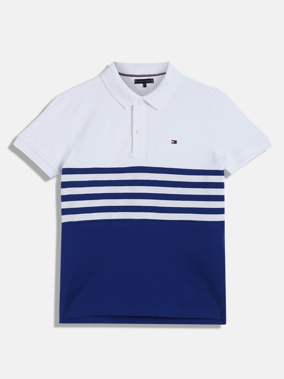 

Tommy Hilfiger Boys Striped Polo Collar Cotton T-shirt, Blue