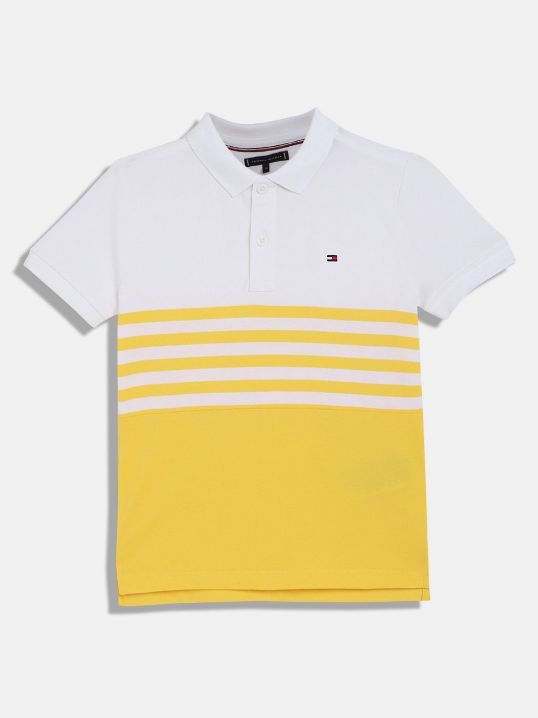 

Tommy Hilfiger Boys Striped Polo Collar Cotton T-shirt, Yellow