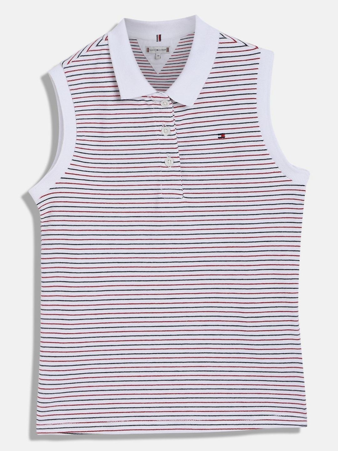 

Tommy Hilfiger Girls Striped Polo Collar Cotton T-shirt, White