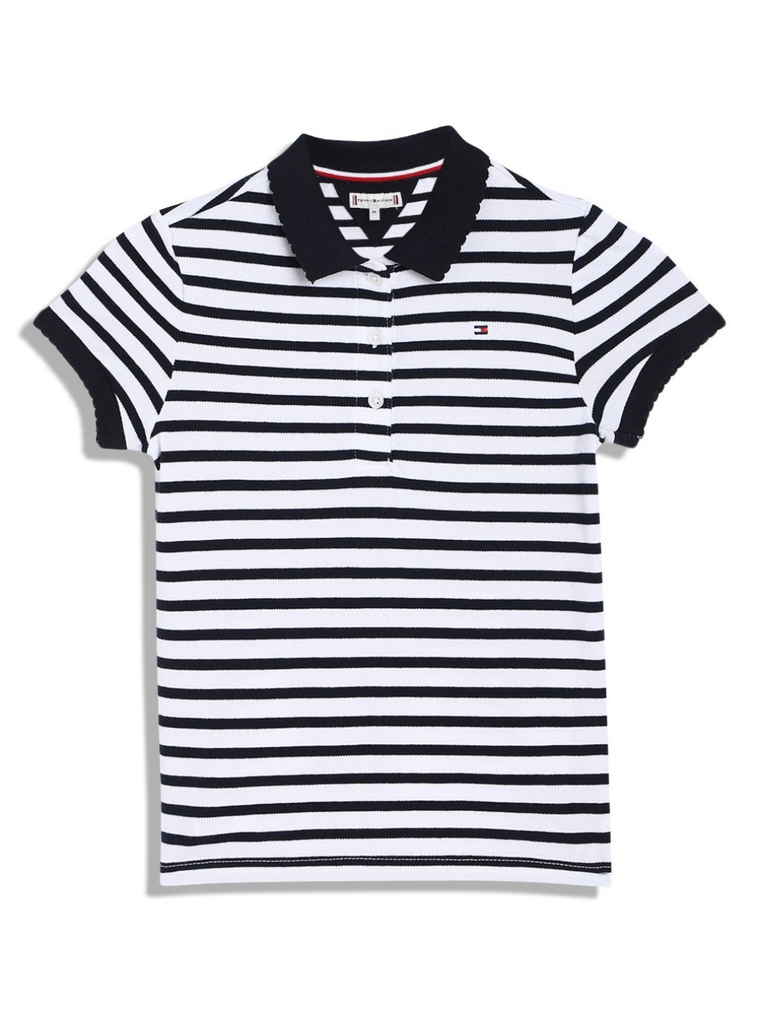 

Tommy Hilfiger Girls Striped Polo Collar Cotton T-shirt, White