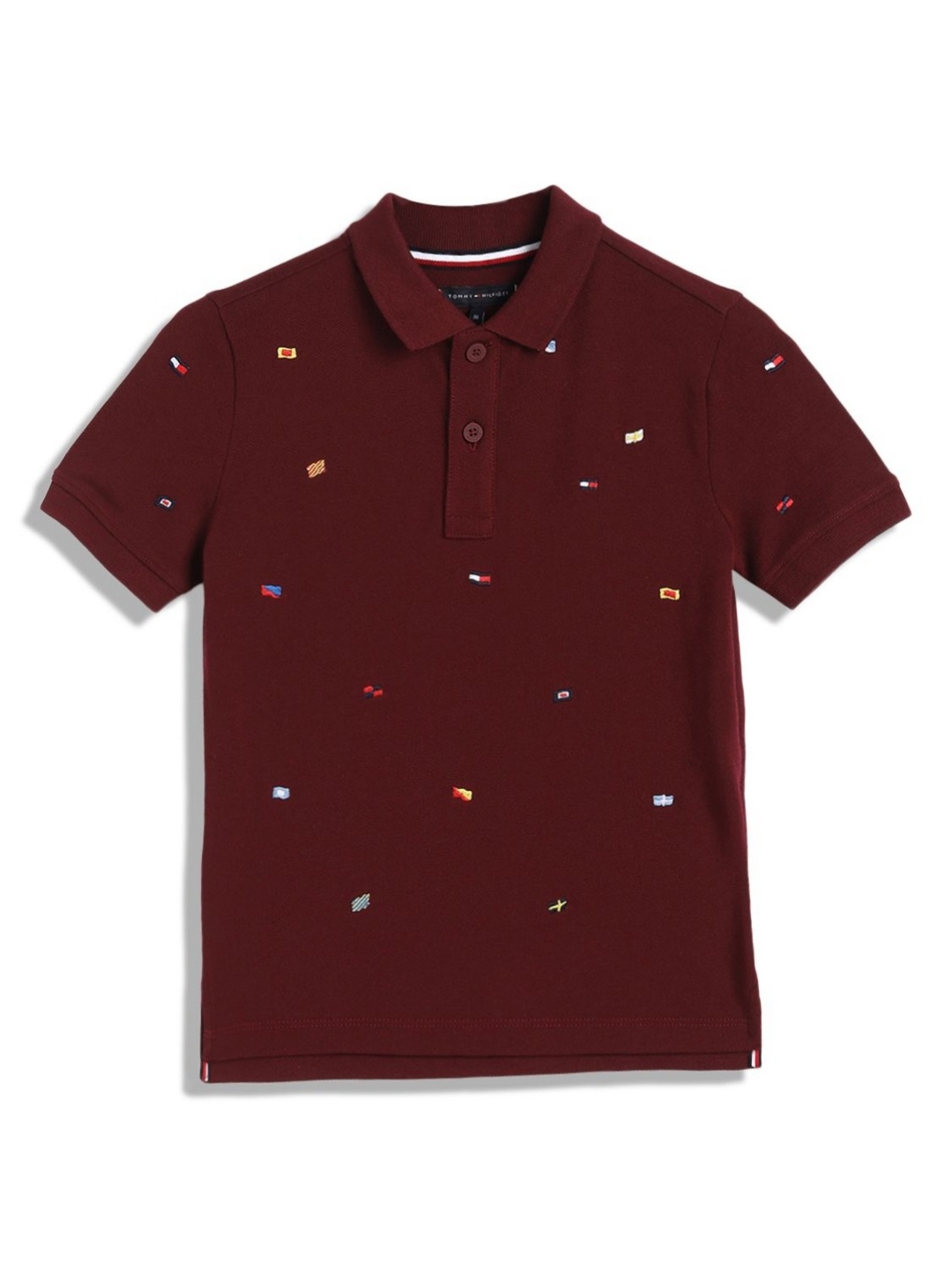 

Tommy Hilfiger Boys Conversational Printed Polo Collar Cotton T-shirt, Maroon