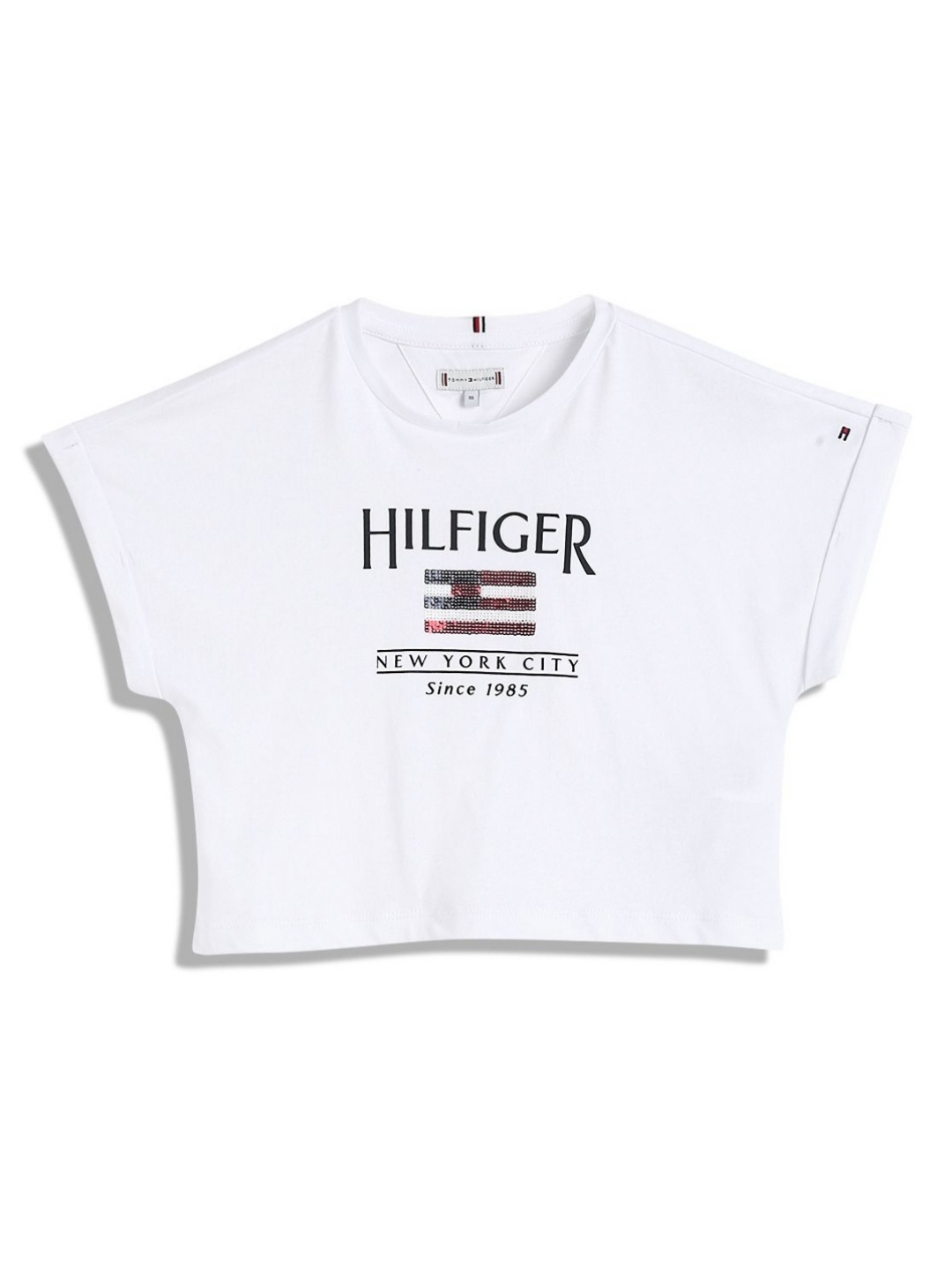 

Tommy Hilfiger Girls Typography Printed Round Neck Cotton Relaxed Fit T-shirt, White
