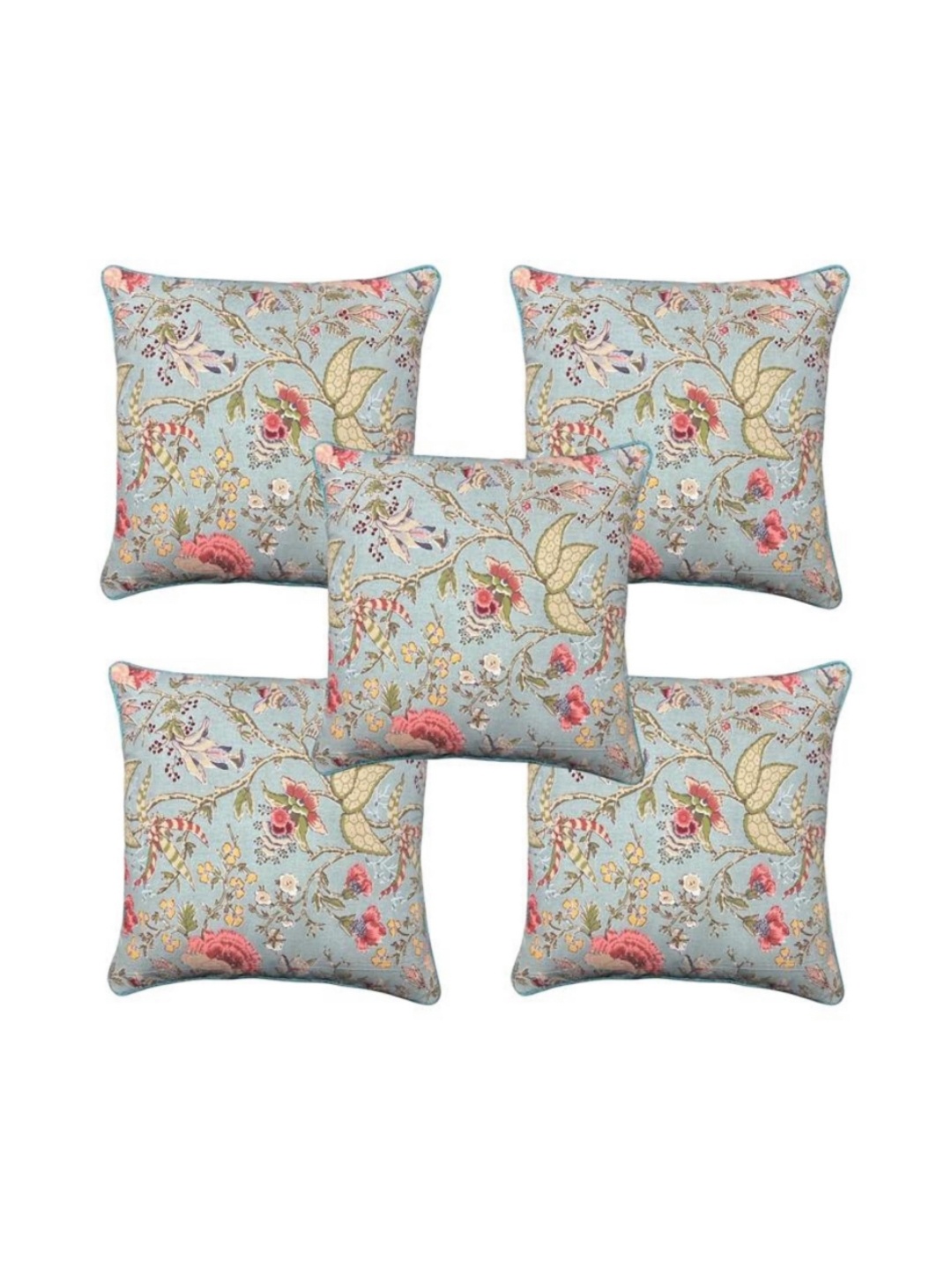 

TANLOOMS Blue & Green 5 Pieces Floral Printed Cotton Square Cushion Covers