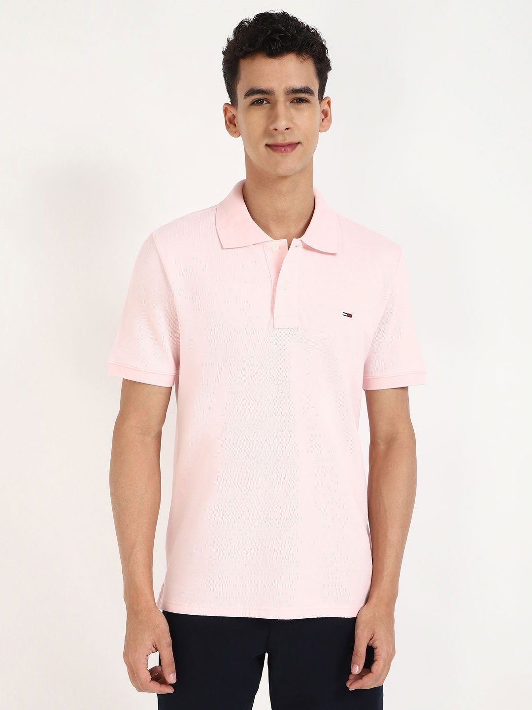 

Tommy Hilfiger Men Solid Polo Collar Cotton T-shirt, Pink