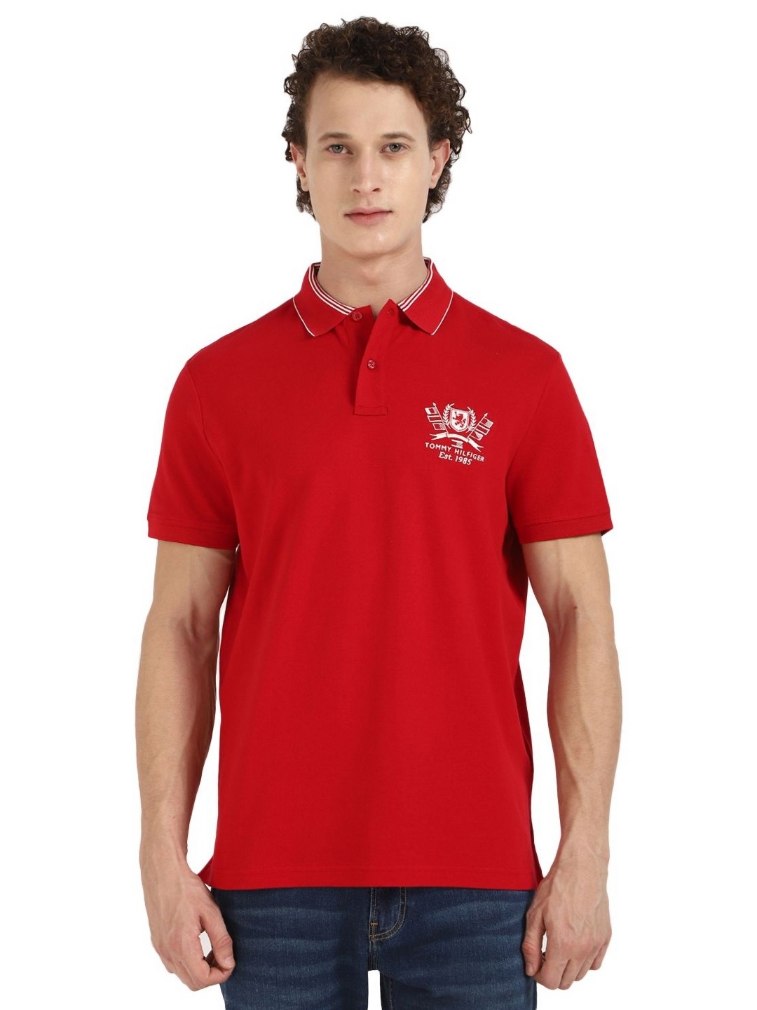 

Tommy Hilfiger Men Solid Polo Collar Cotton T-shirt, Red