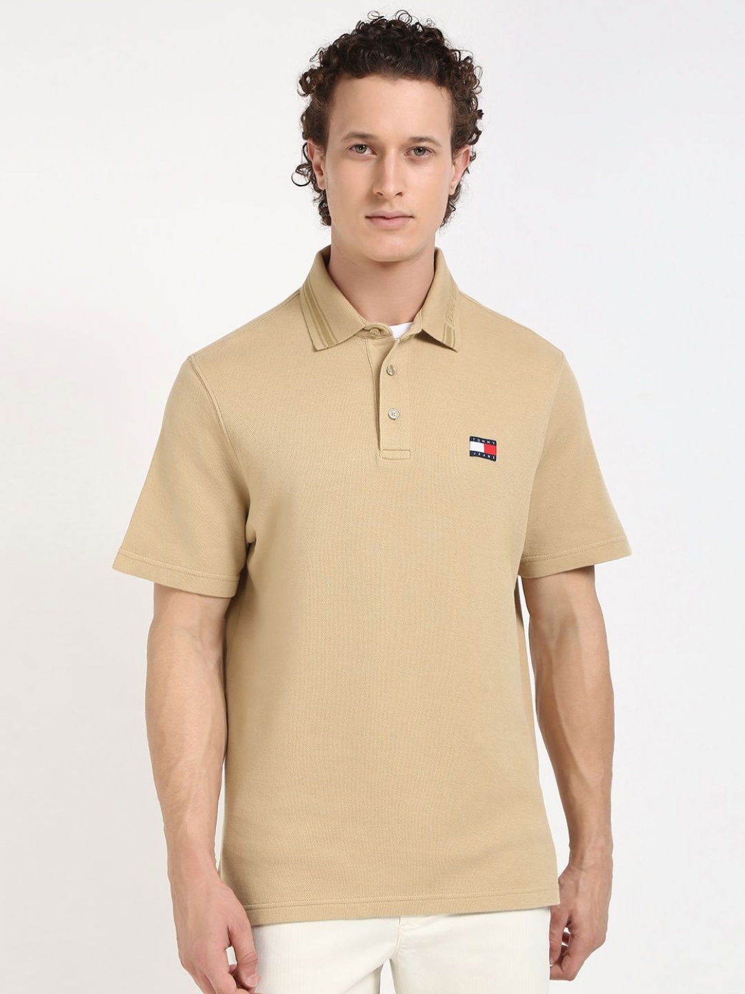 

Tommy Hilfiger Men Solid Polo Collar Cotton T-shirt, Beige