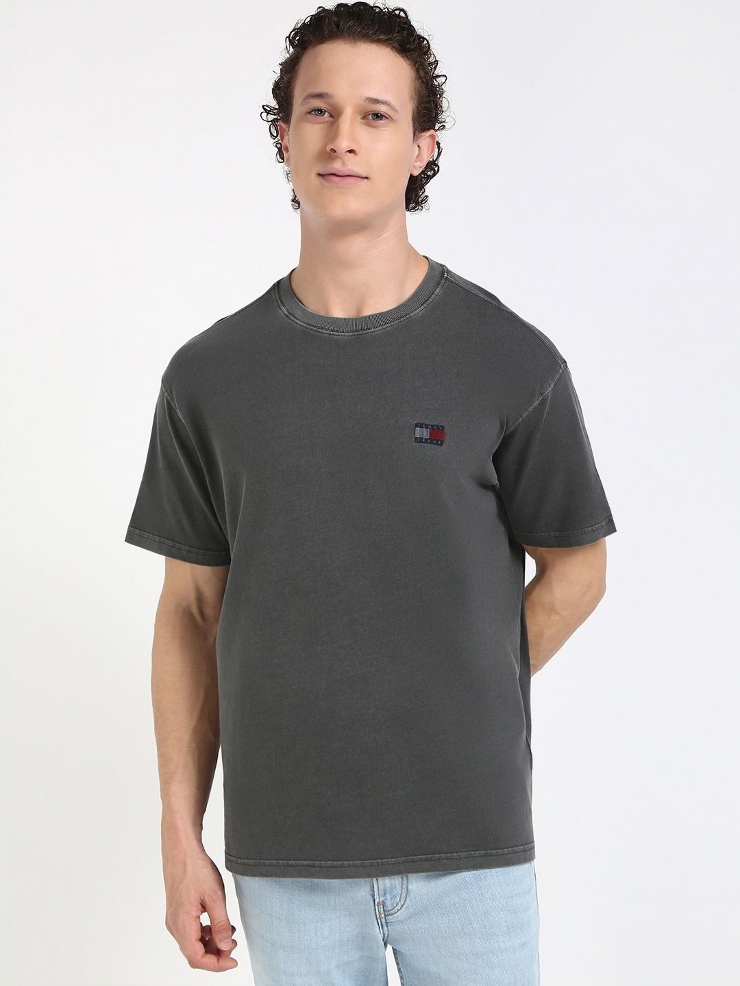 

Tommy Hilfiger Men Solid Round Neck Cotton Relaxed Fit T-shirt, Grey